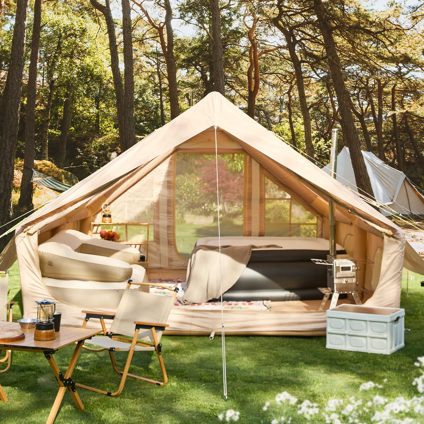 Richryce 13'x10' Inflatable Camping Tent, 130 SFT Air Tent, Glamping Tents, Outdoor Cabin Tent with Pump, Carrying Bag