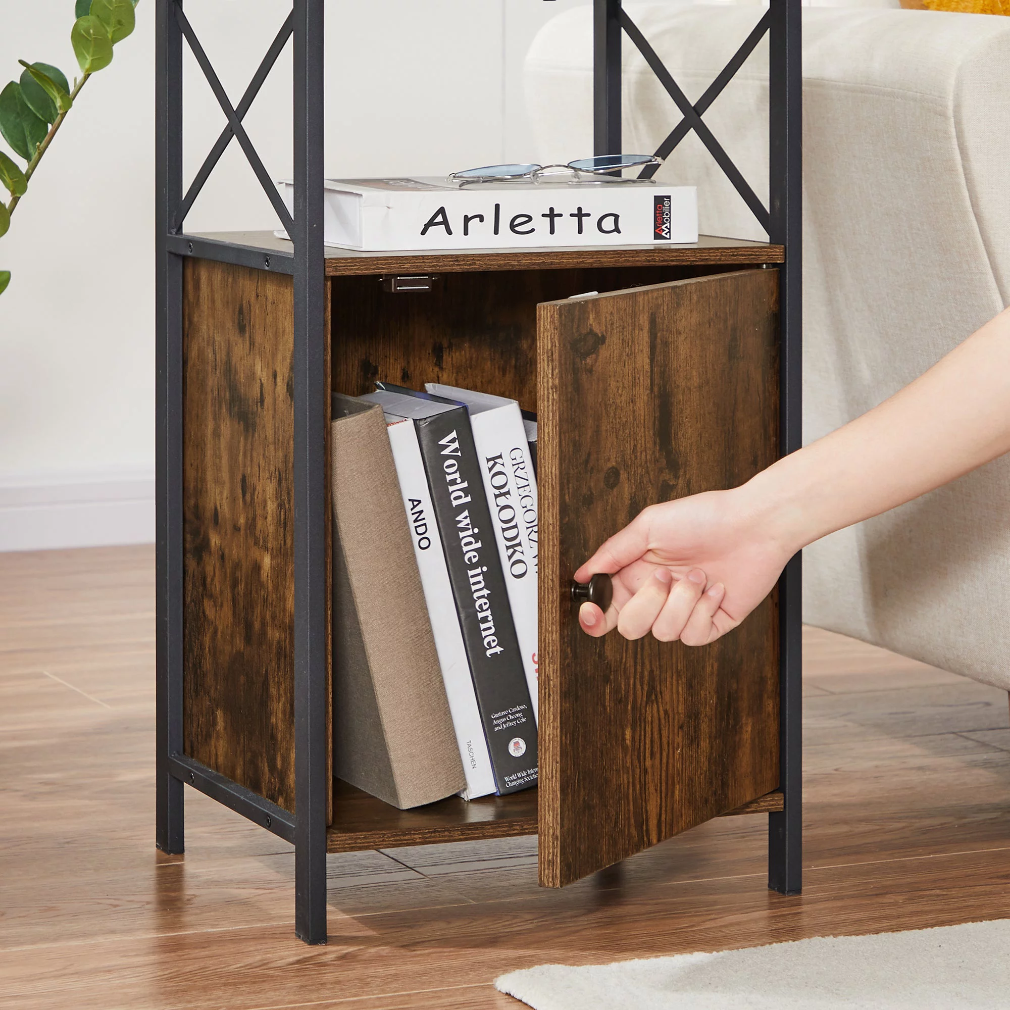 VECELO (Set of 3) Bedroom Set Bed Frame with 2 Brown Nightstand