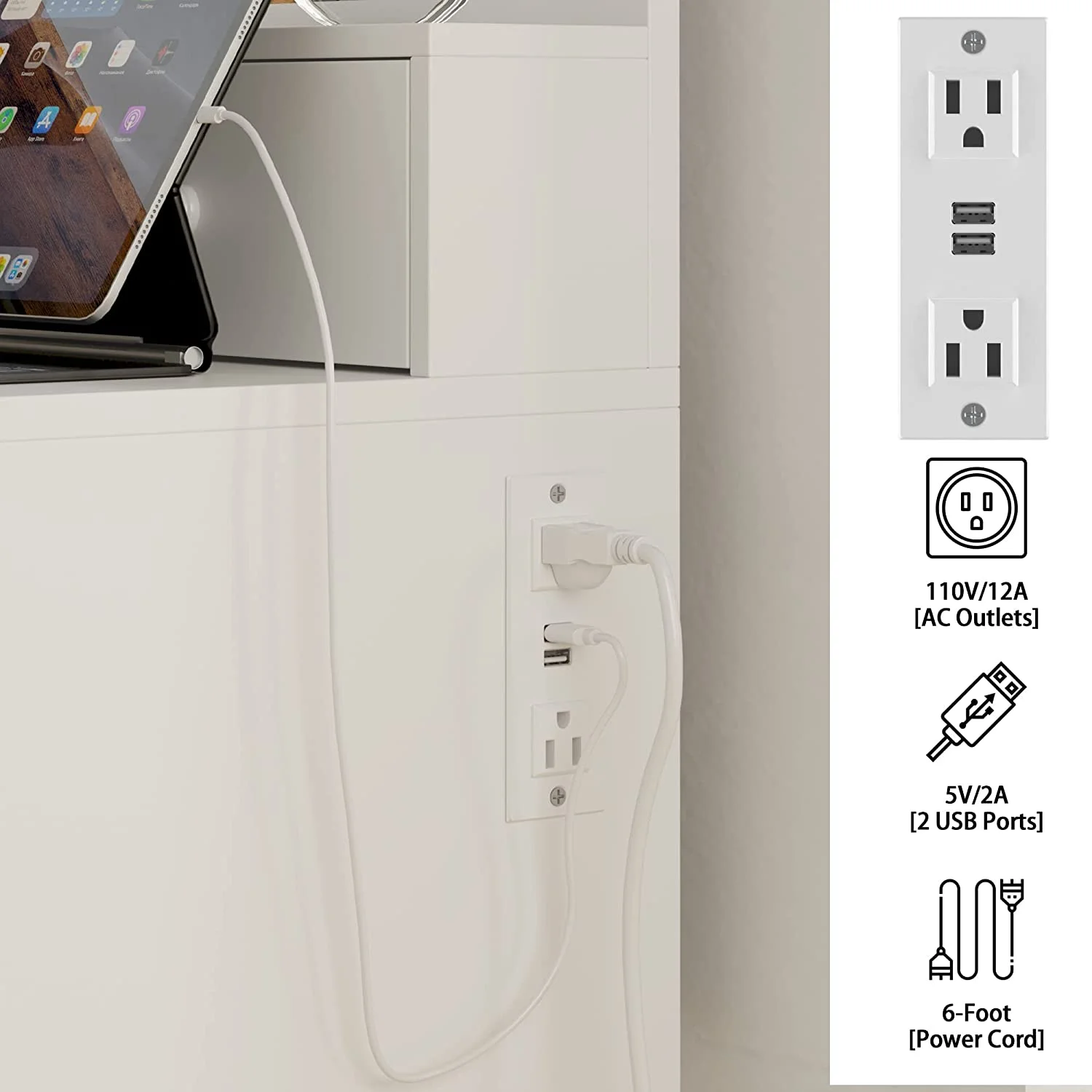 IRONCK Vanity Desk Set with LED Lighted Mirror & Power Outlet, 7 Drawers Makeup Vanities Dressing Table with Stool, for Bedroom, White