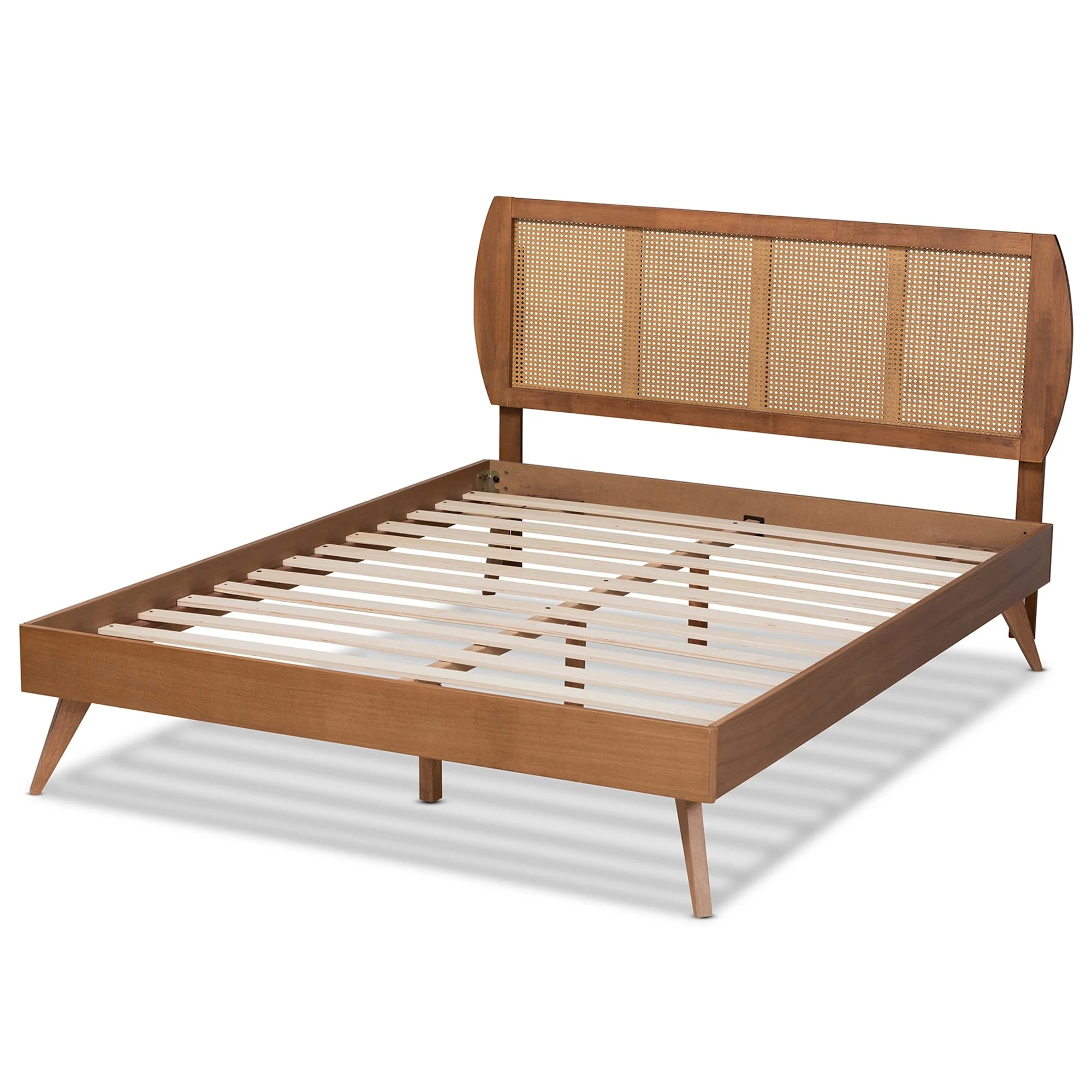 Baxton Studio Asami Walnut Finished Wood and Synthetic Rattan Platform Bed Queen