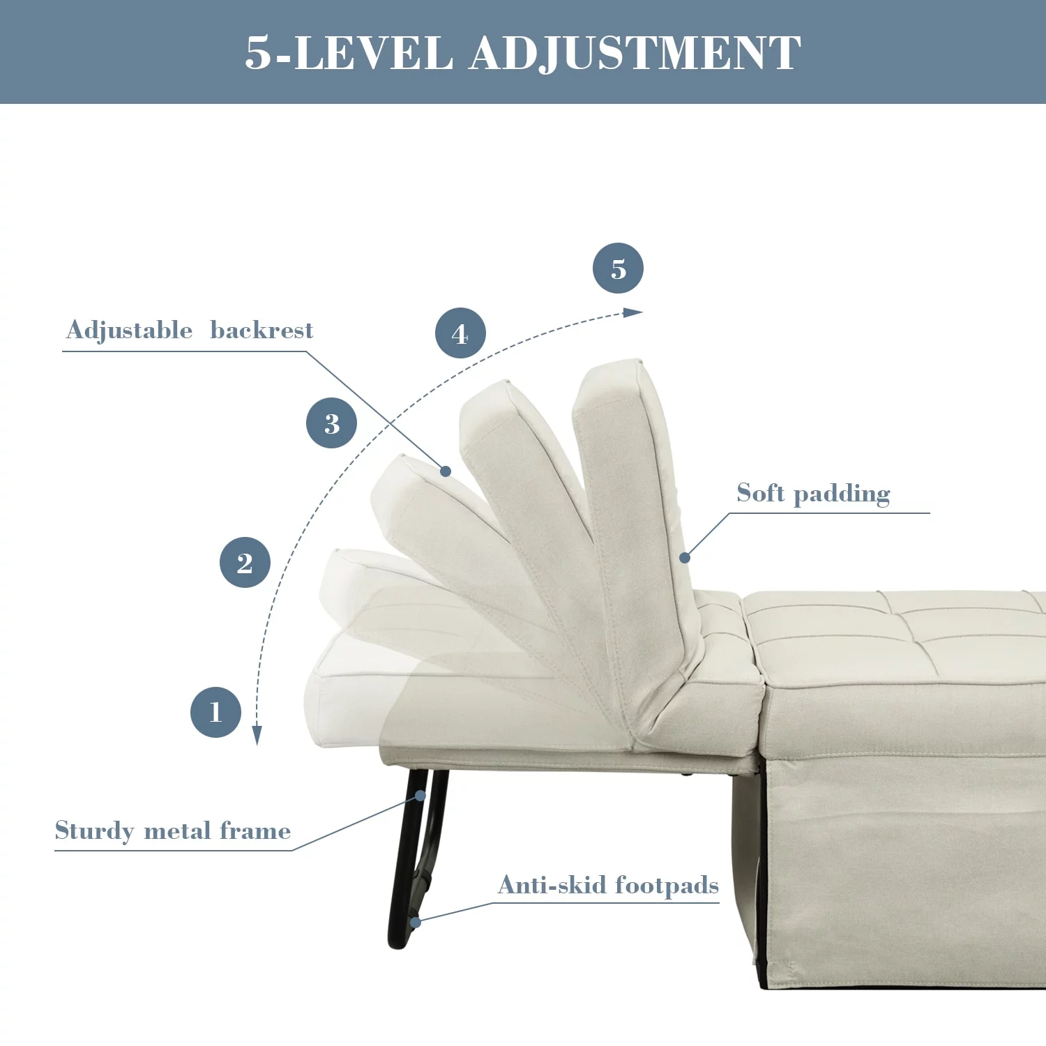 Ainfox Folding Sofa Bed, 4 in 1 Daybeds Ottoman Chair Lounge Couch for Guest Sleeper, Suitable for Modern Living Room, Bedroom, Twin Size(Beige)