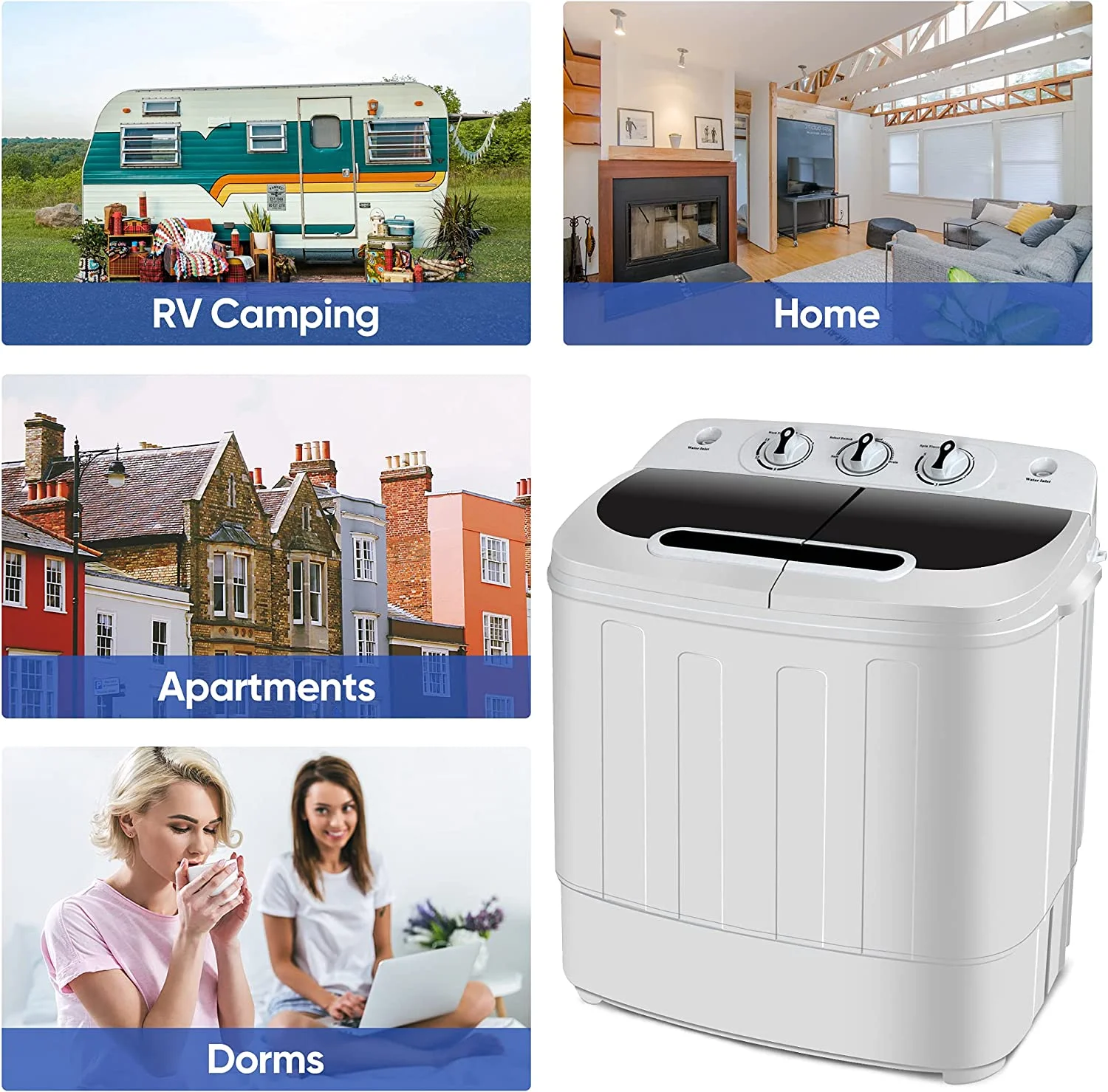 AUCHI Portable Clothes Washing Machine Mini Twin Tub Washing Machine 13lbs Capacity with Spin Dryer,Compact Washer and Dryer Combo Lightweight Small Laundry Washer for Home,Apartments, Dorm Rooms,RV