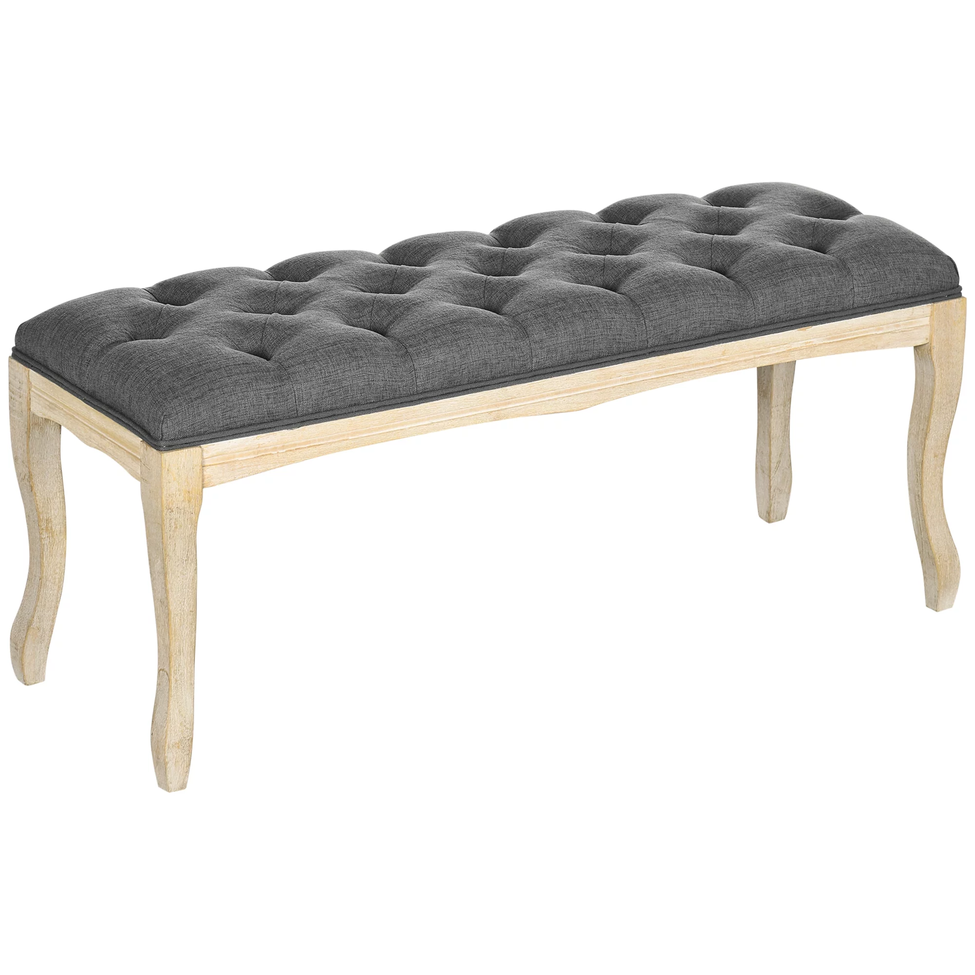 HOMCOM 43' Bedroom Bench, Vintage Style Tufted, Dark Gray