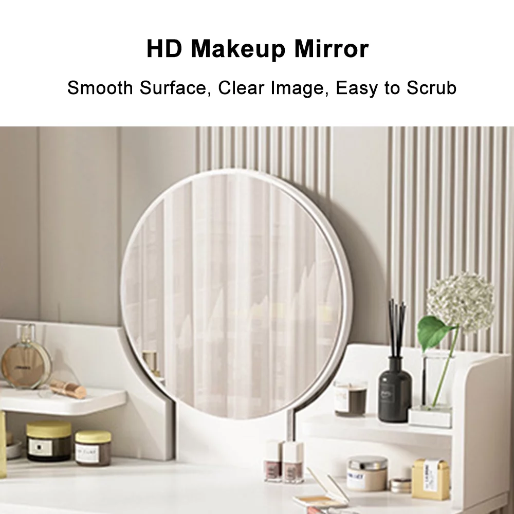 ANJORALA White Vanity Table Set with Mirror, Modern Makeup Vanity Desk Dressing Table with 2 Drawers & 2 Shelves(Without Stool)