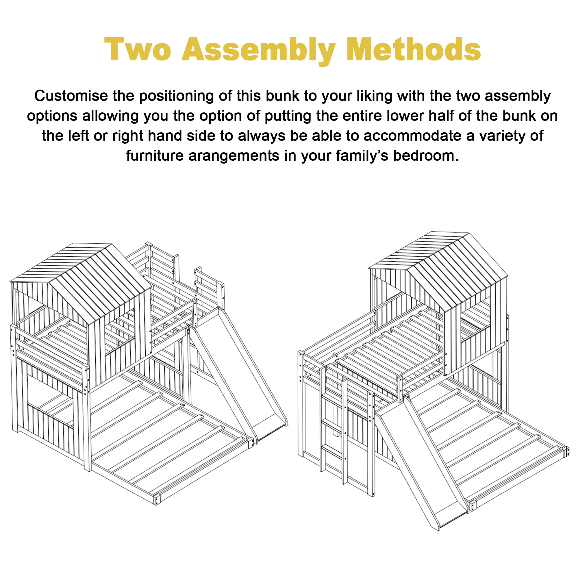 Bellemave Twin Over Full House Bunk Bed with Slide, Wood L-Shaped Fort Loft Bunk Beds Frame with Ladder, Floor Playhouse Bed for Kids, No Need Spring Box (Antique Gray)