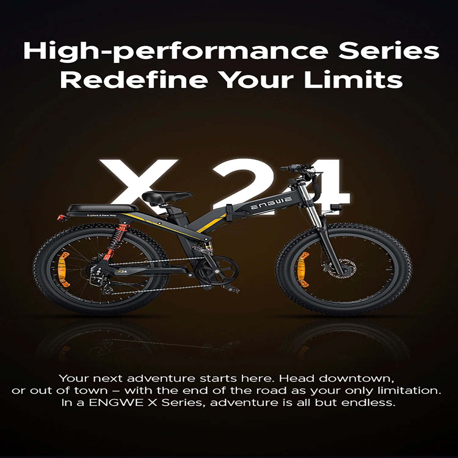 ENGWE X24 Folding Electric-Bike Adults-,1200W Peak ,29.2A Dual Batteries ENGWE-Ebike 24'' Fat Tire  Electric Mountain Bike, 8-Speed Triple Suspensions All-Terrain (Black)