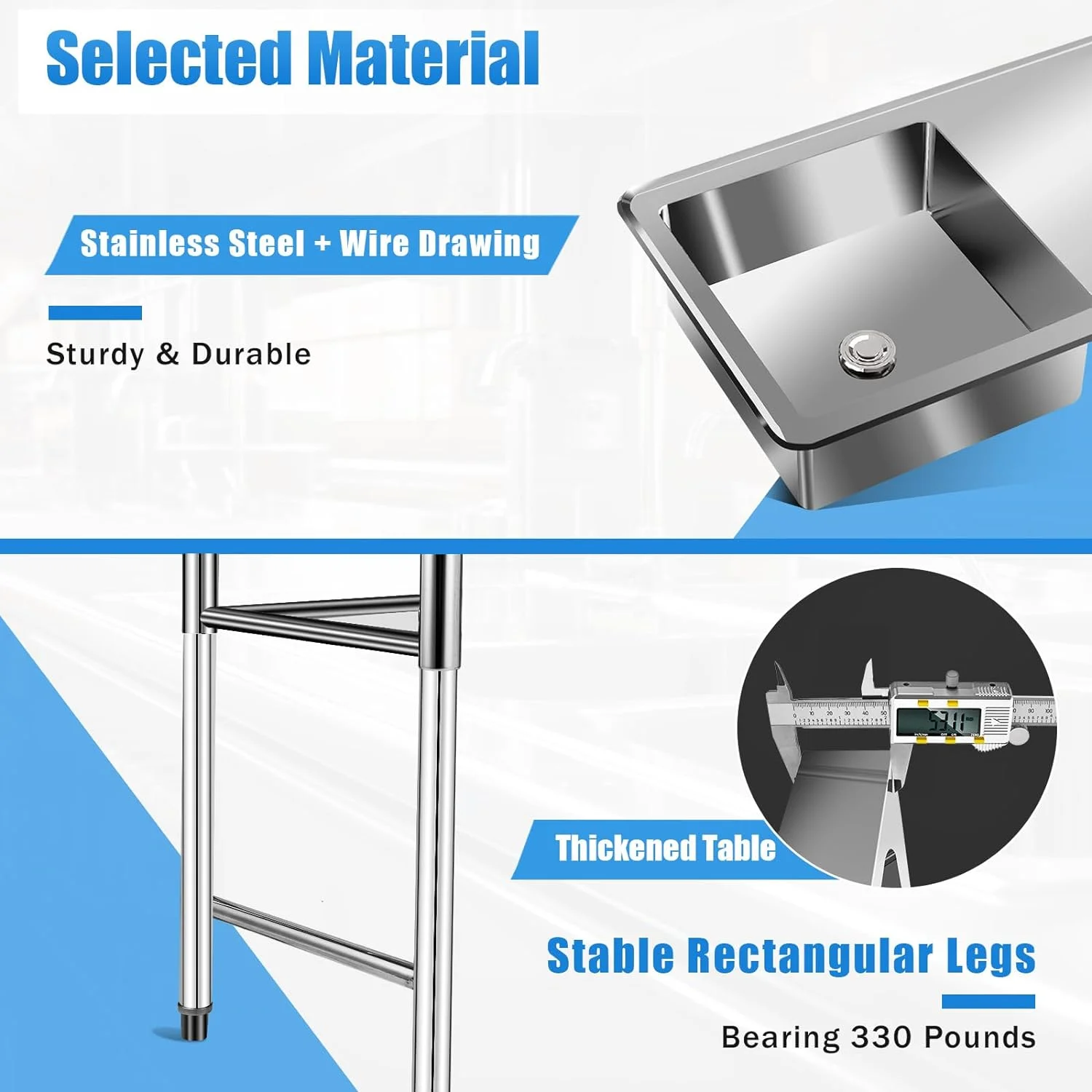 Free Standing Commercial Kitchen Sink 2 Compartment Stainless Steel Prep & Utility Sink 201 Stainless Steel Freestanding Kitchen Sink for Restaurant, Kitchen, Outdoor (Dual Bowl Style w/Baffle)