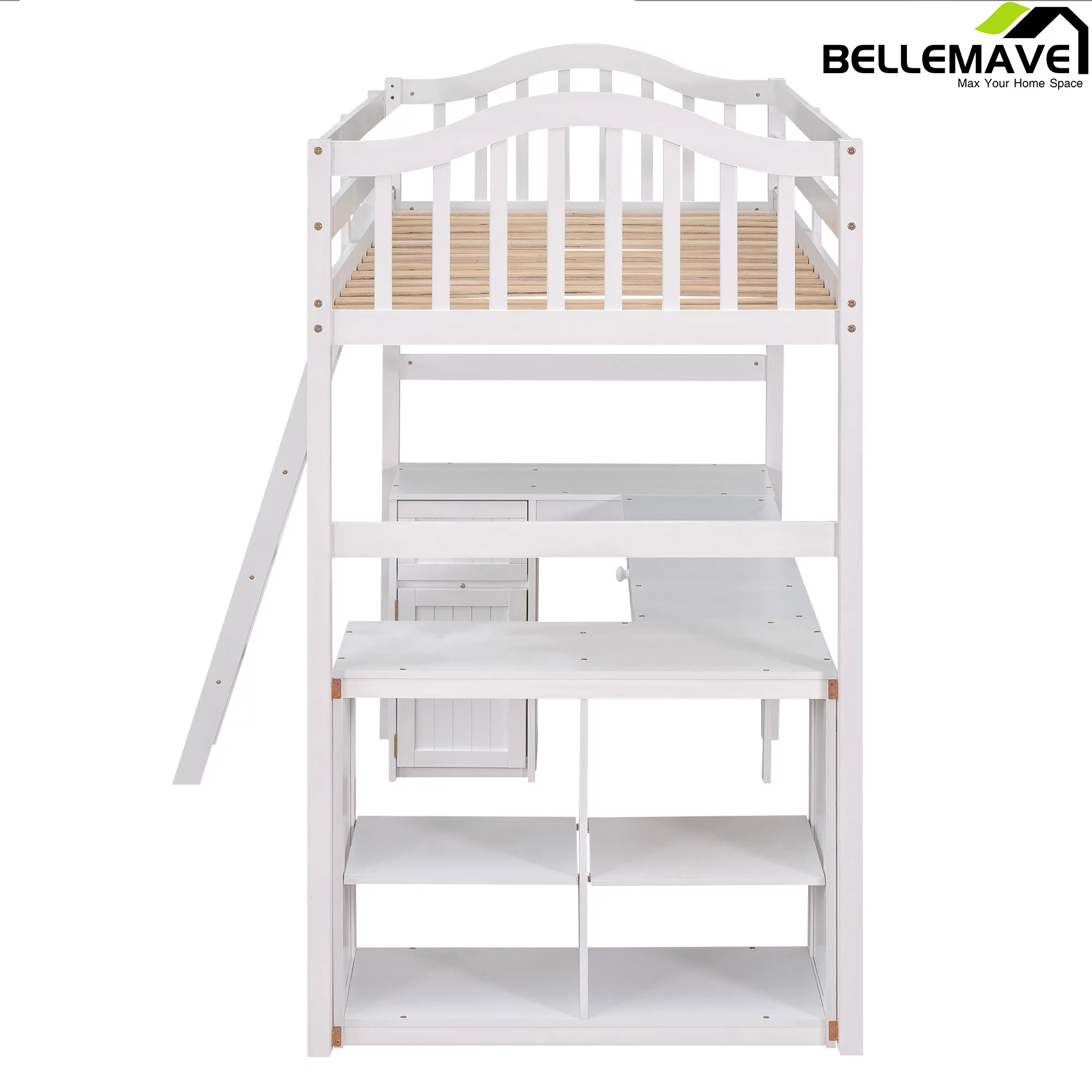 Bellemave Twin Size High Loft Bed with Desk and Drawers for Kids,Wooden Loft Bed Frame with Bookcase Shelves and Storage Cabinet for Kids,Teens,Adults,White