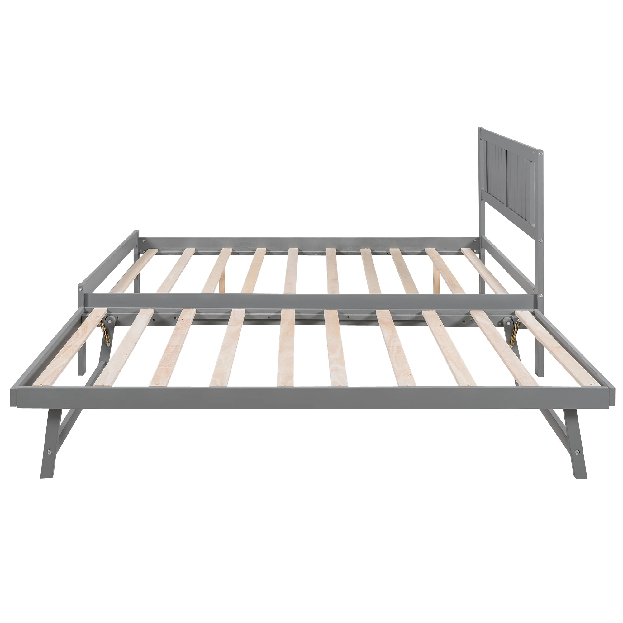 Euroco Wood Full Size Platform Bed with Trundle Frame Set, Wooden Bed Frame with Convertible Trundle Bed for Kids Teens Adulst, Gray