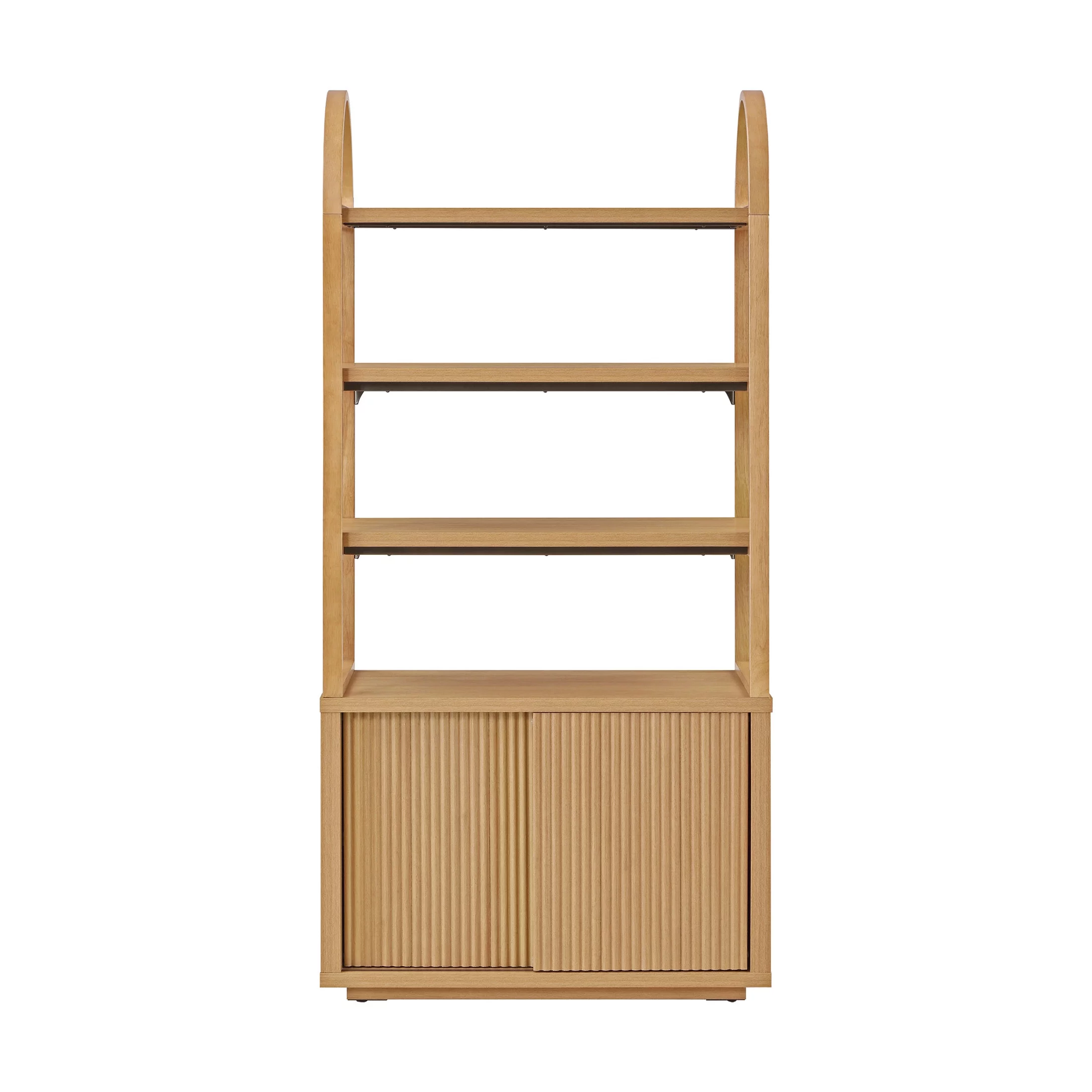 Beautiful Fluted 3-Shelf Bookcase with Storage Cabinet by Drew Barrymore, Warm Honey Finish