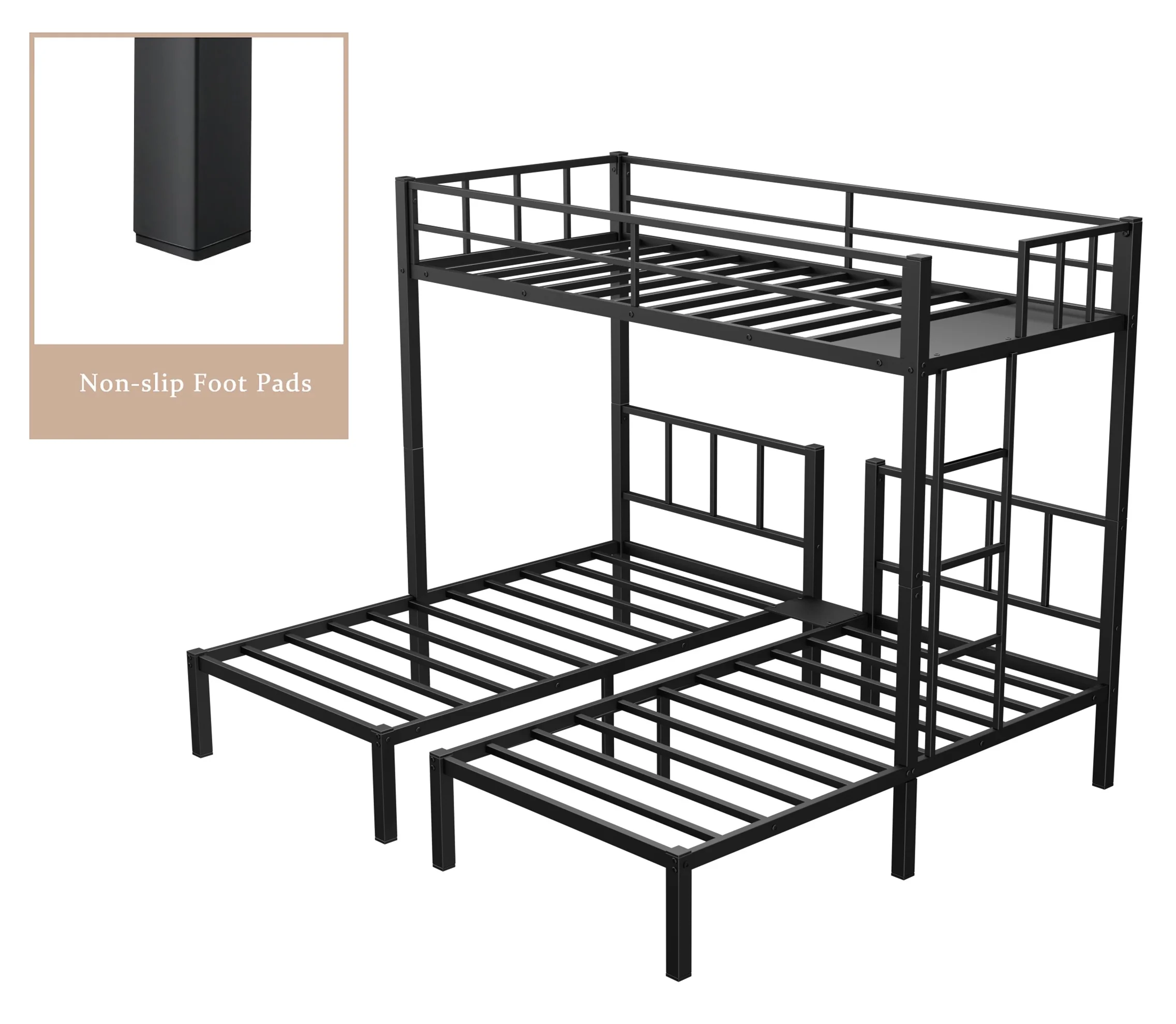 Bellemave Triple Bunk Bed Twin XL over Twin and Twin Metal Bunk Bed Frame with Storage Shelf Space Saving Bunk bed with Build-in Table Convertible 3 Bunk Bed for Kids Teens Boys Girls, Black