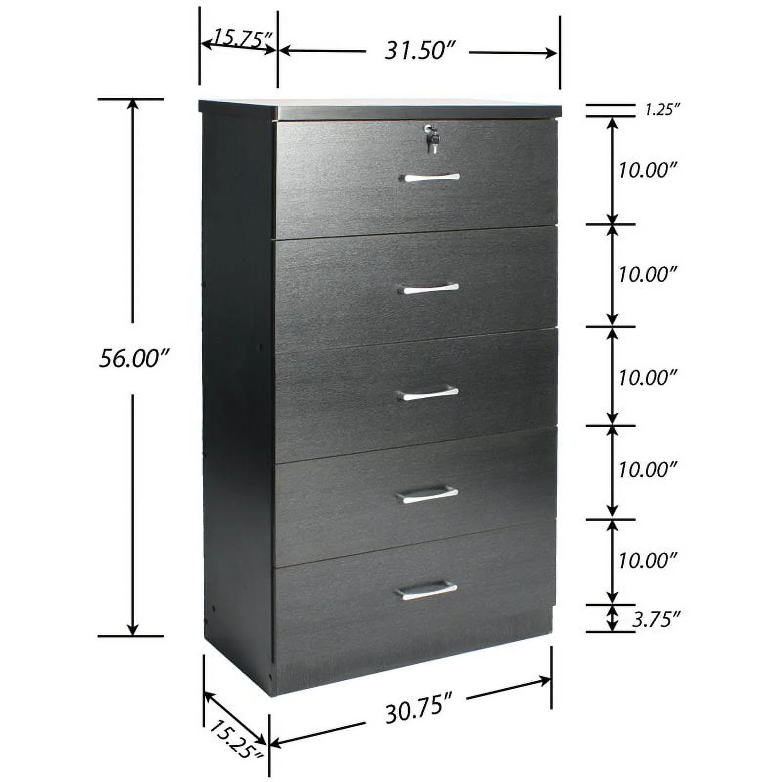 Home Square 2-Piece Set with Full Bed and Chest Bedroom Dresser in Black