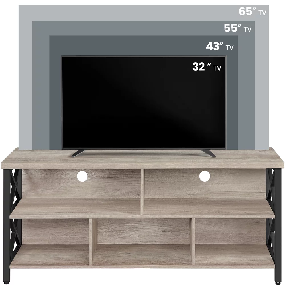 SmileMart Modern Industrial TV Stand for TVs up to 65 Inch with Storage, Gray