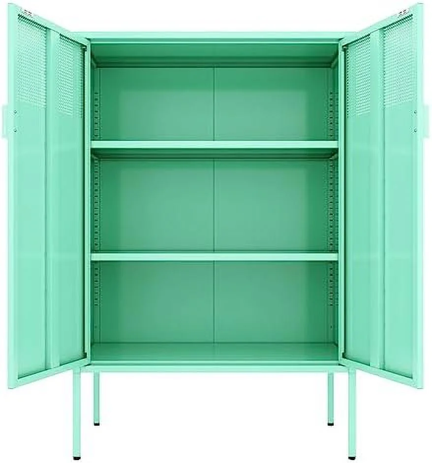 HBBOOMLIFE Metal Locker  Cabinet with Mesh Door & Adjustable Shelves Metal Sideboard Bathroom  Cabinet Metal Dresser Steel Cabinet for Home Office Kitchen (Mint Green)