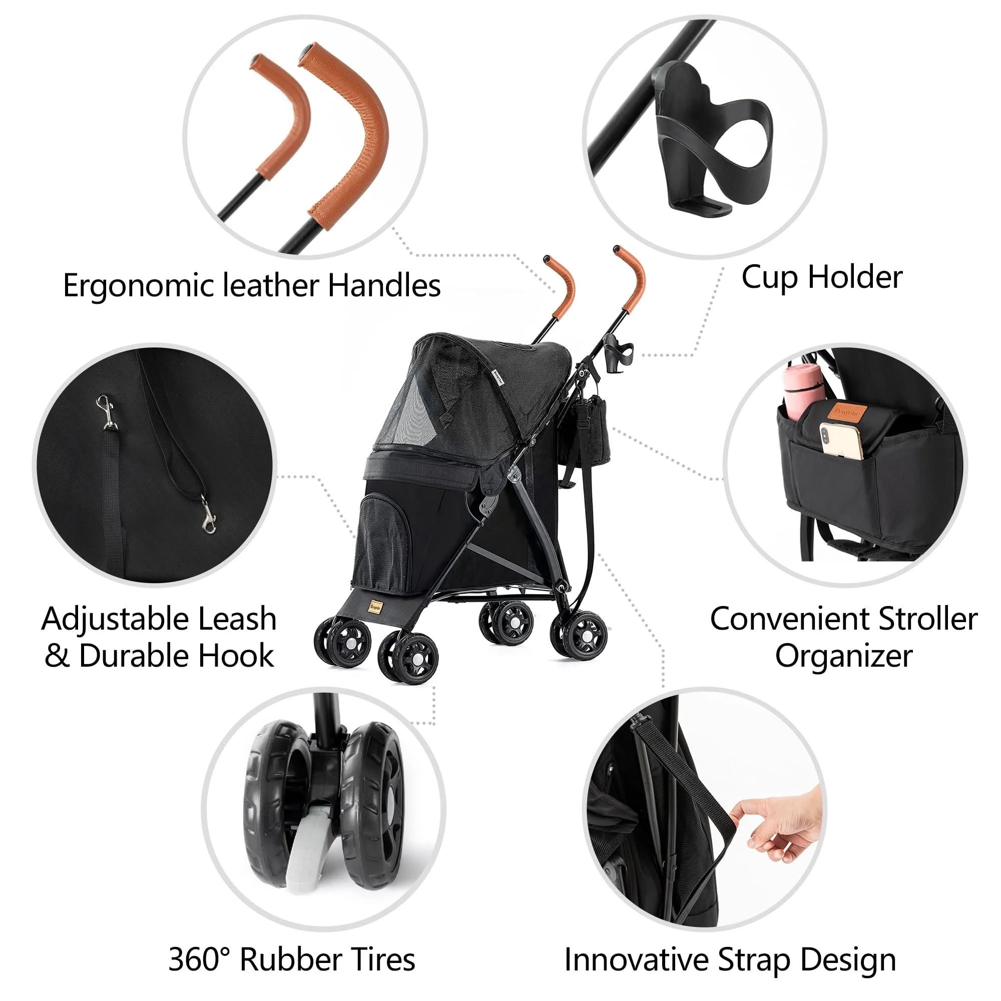 3 in 1 Folding Pet Dog Stroller, Dog Cat Stroller with Storage Basket and Cup Holder Portable Travel Carriage 4 Wheels for Small Medium Cats, Dogs and Puppy (Blue)