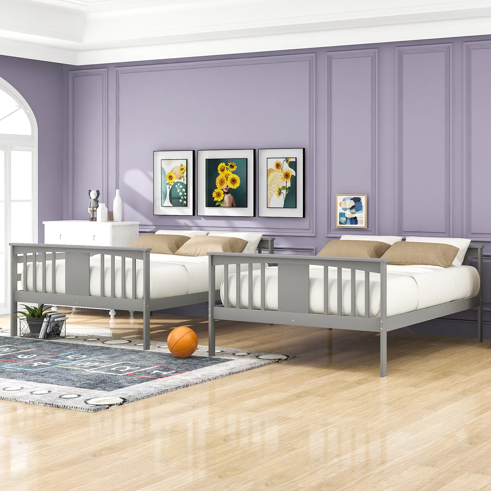 Full-Over-Full Bunk Bed with Ladder and Guard Rail, Pine Wood Frame for Kids, Teens, Boys and Girls, No Box Spring Needed