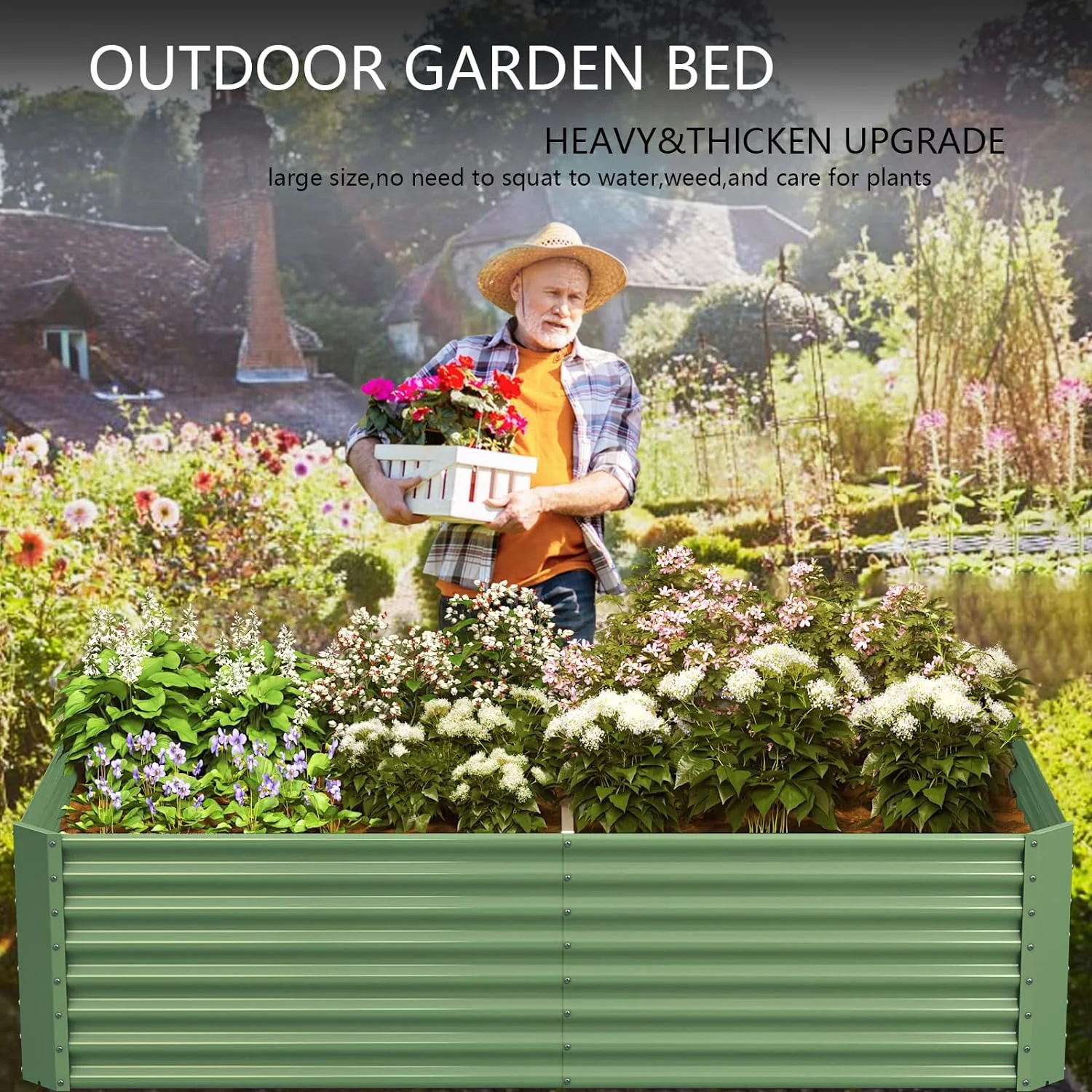 OGKBIR 8x4x2ft Galvanized Metal Raised Garden Bed for Vegetables, Outdoor Garden Raised Planter Box, Backyard Patio Planter Raised Beds for Flowers, Herbs, Fruits (Light Green)