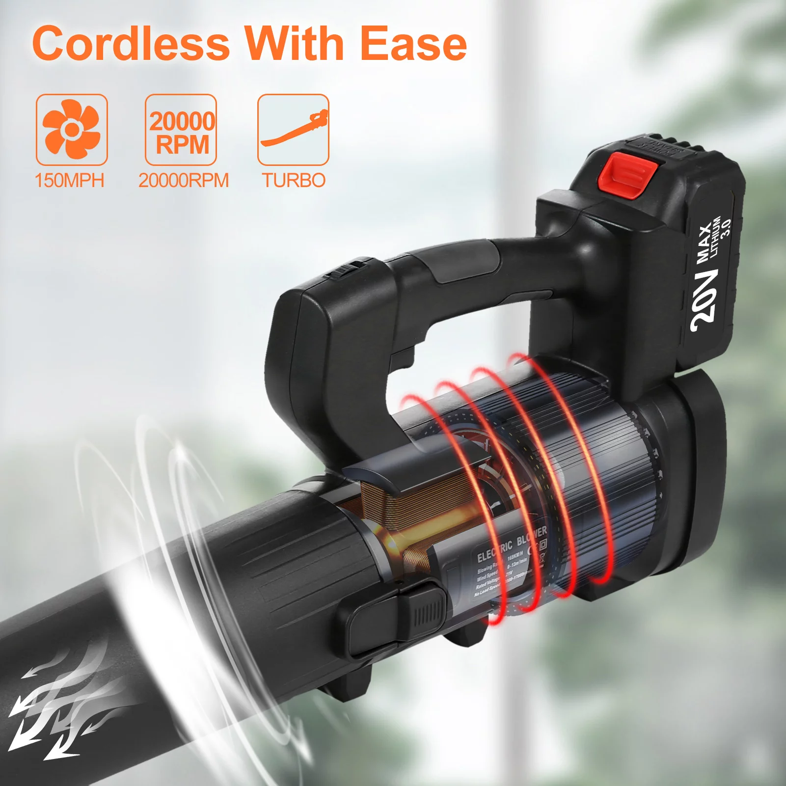 Geevorks Dust blower,2Pcs 3.0Ah Batteries Blower 2Pcs 3.0Ah 332-CFM/150-MPH Handheld Lawn Care 332-CFM/150-MPH Leaf Blower LCD 6-Speed Battery Powered Blower Patio Jobsite Blower 20V Battery HUIOP