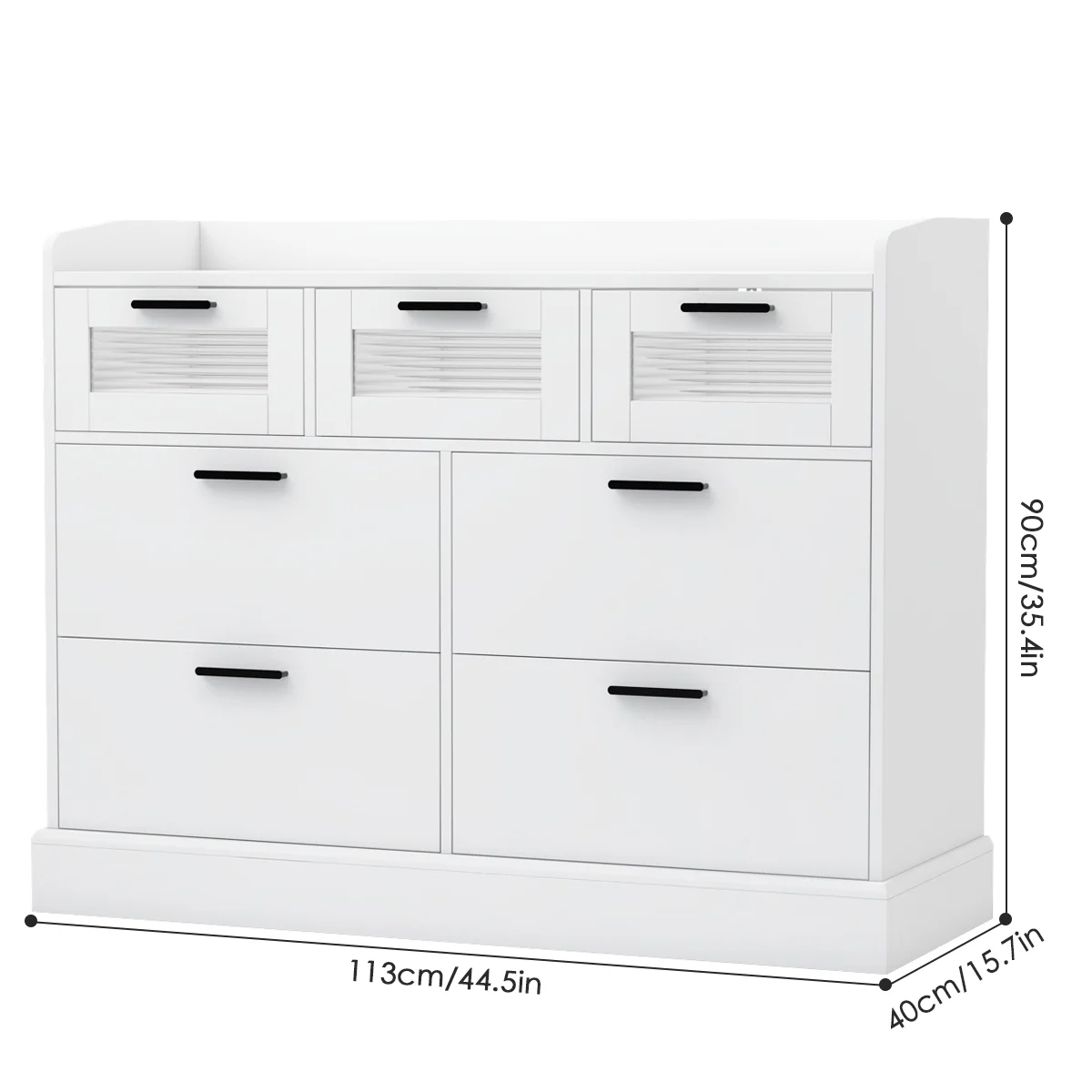 Homfa 7 Drawer White Dresser for Bedroom, Chest of Drawers with Glass Panel Wood Storage Cabinet for Living Room Dining Room