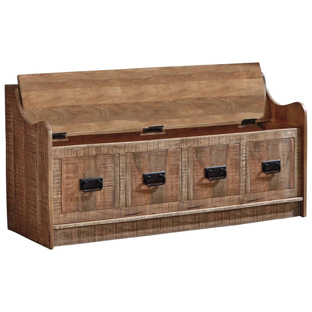 48 Inches Lift Top Storage Bench with Fake Drawer Design Brown- Saltoro Sherpi