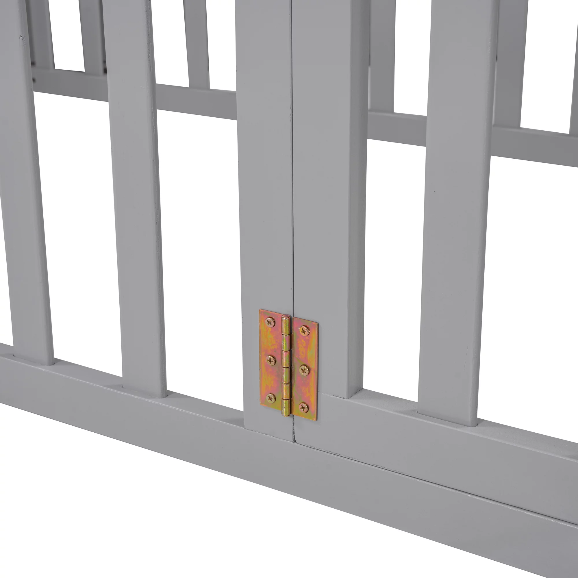 Wood Floor Bed with Fence and Door for Kids, Twin, Gray