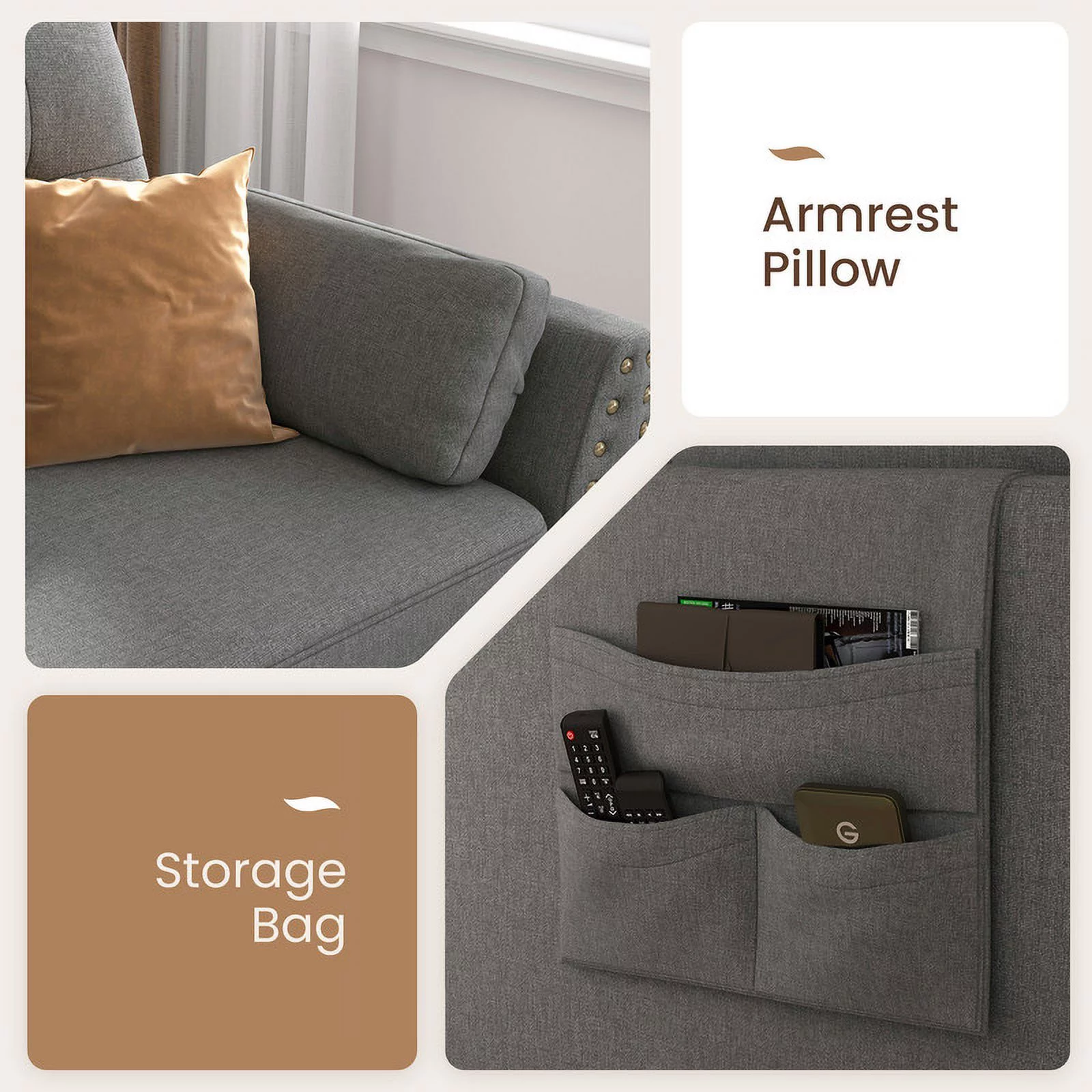 HONBAY Convertible Modern Reversible Sleeper Sectional Sofa Sets with Storage for Living Room and Apartment, Grey