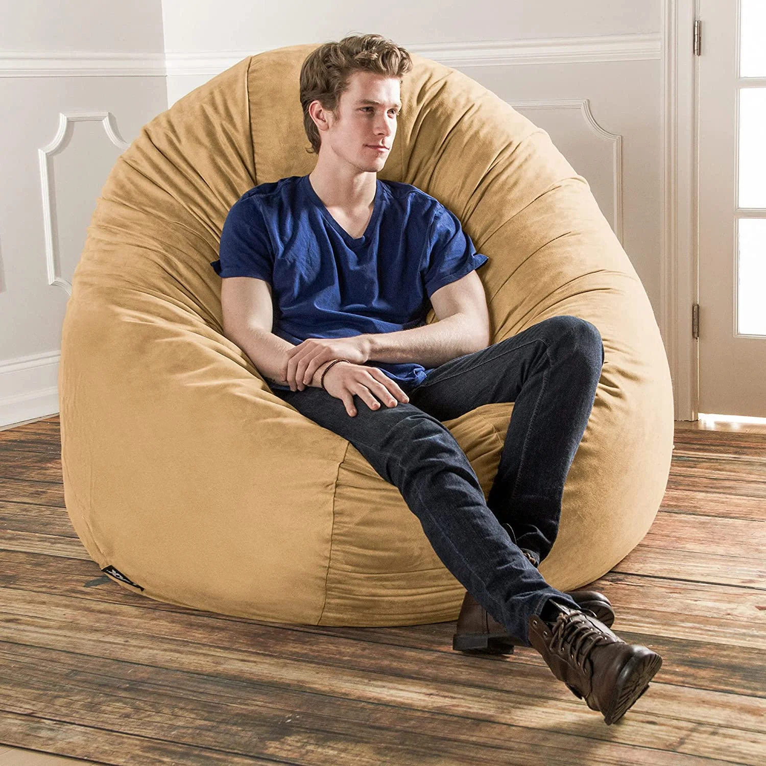 Jaxx 6 Foot Cocoon Large Bean Bag Chair for Adults, Camel
