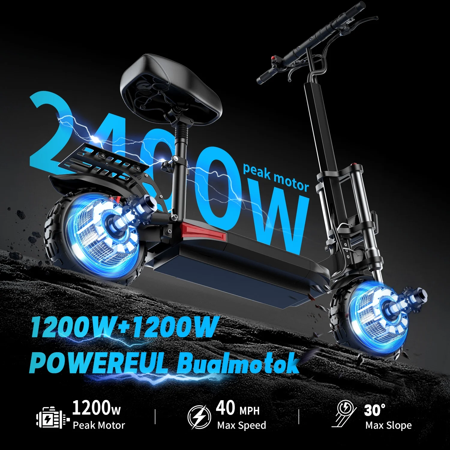 ASKGO Electric Scooter Adults, 2400W Dual Motor Heavy Duty Electric Scooter, 35MPH 45Miles Range Electric Scooter with Seat, 11