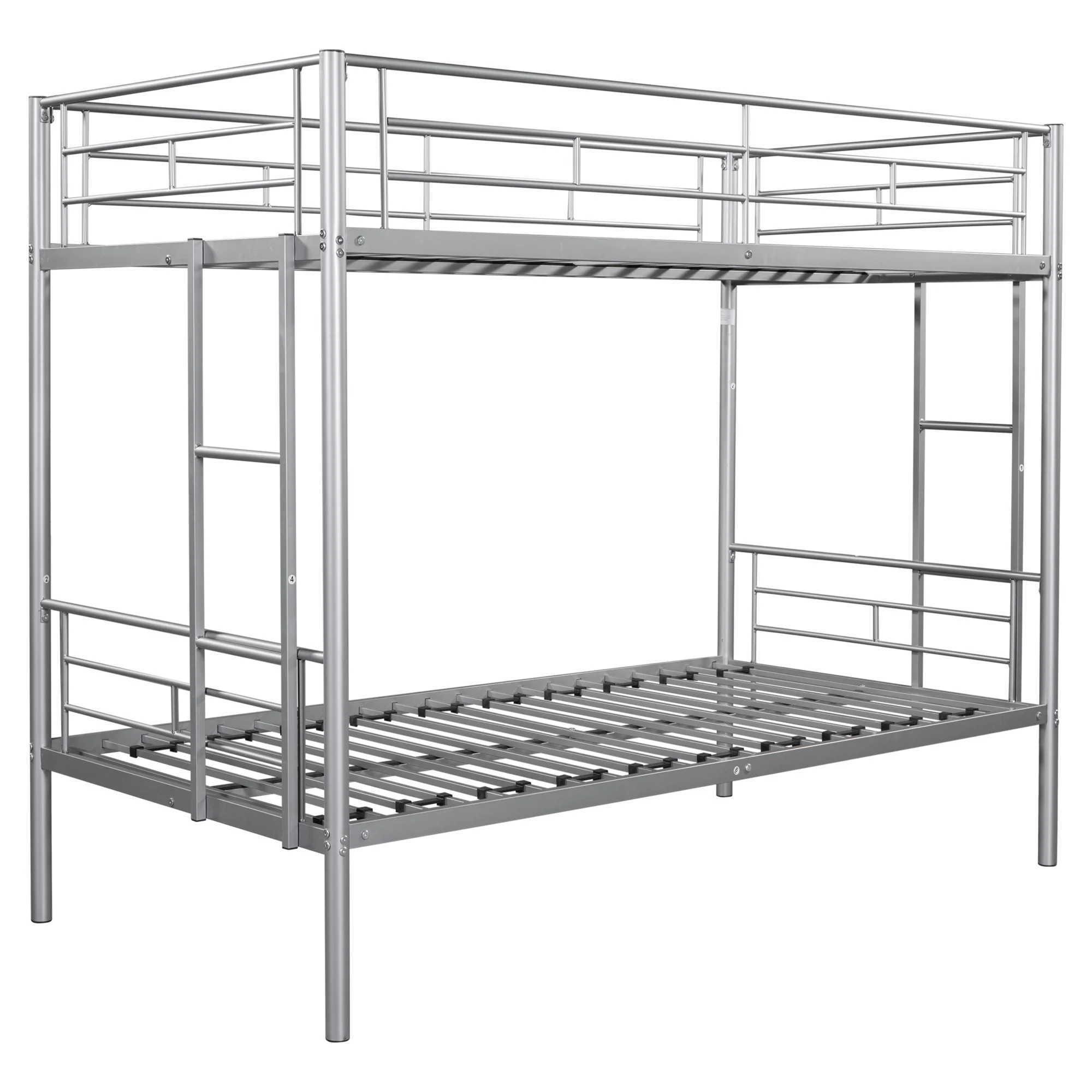 KAMIDA Metal Bunk Bed for Kids, Twin Over Twin Convertible Bunk Bed with Ladder and Safety Fence, Silver