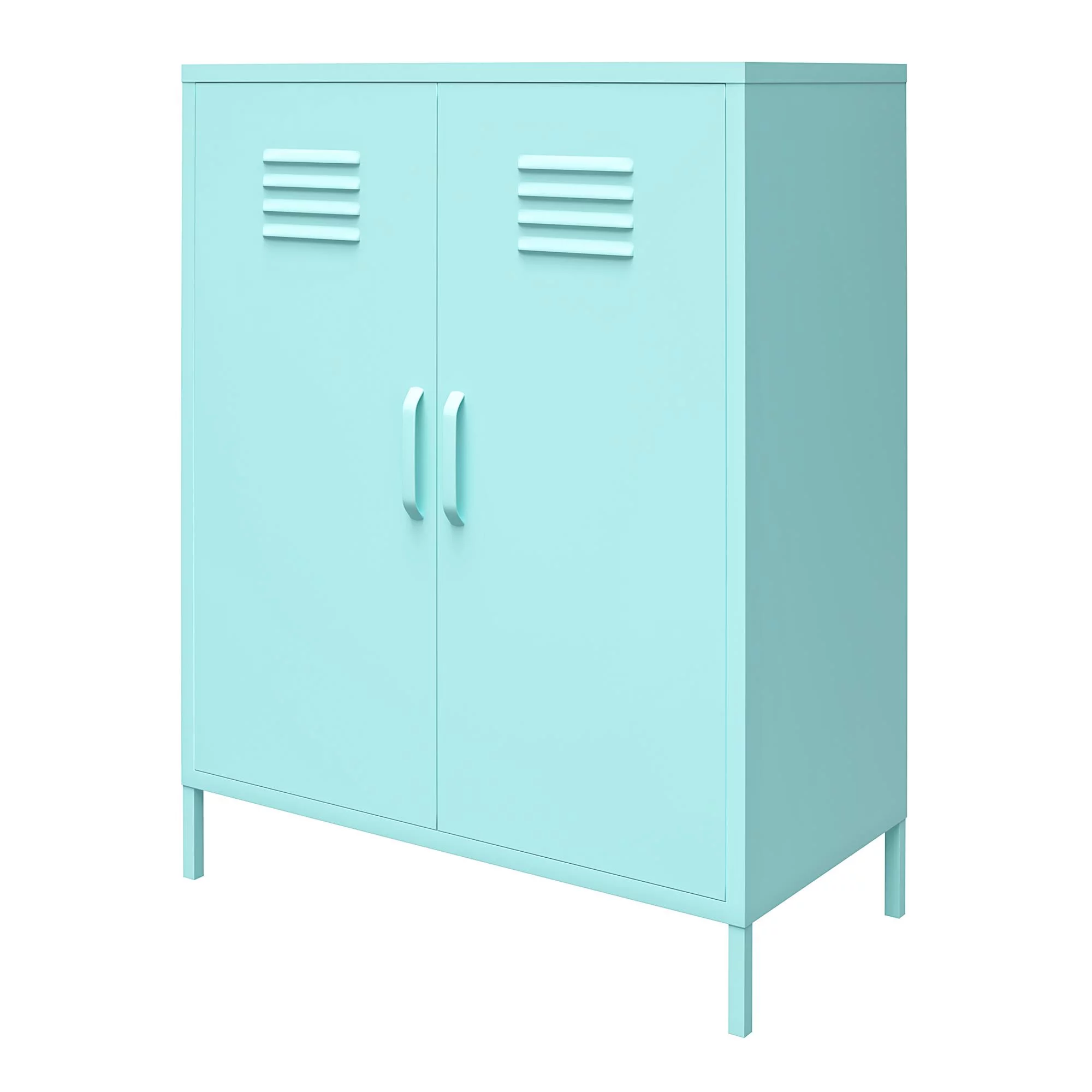 Novogratz Cache 2 Door Metal Locker Style Storage Accent Cabinet, Mint