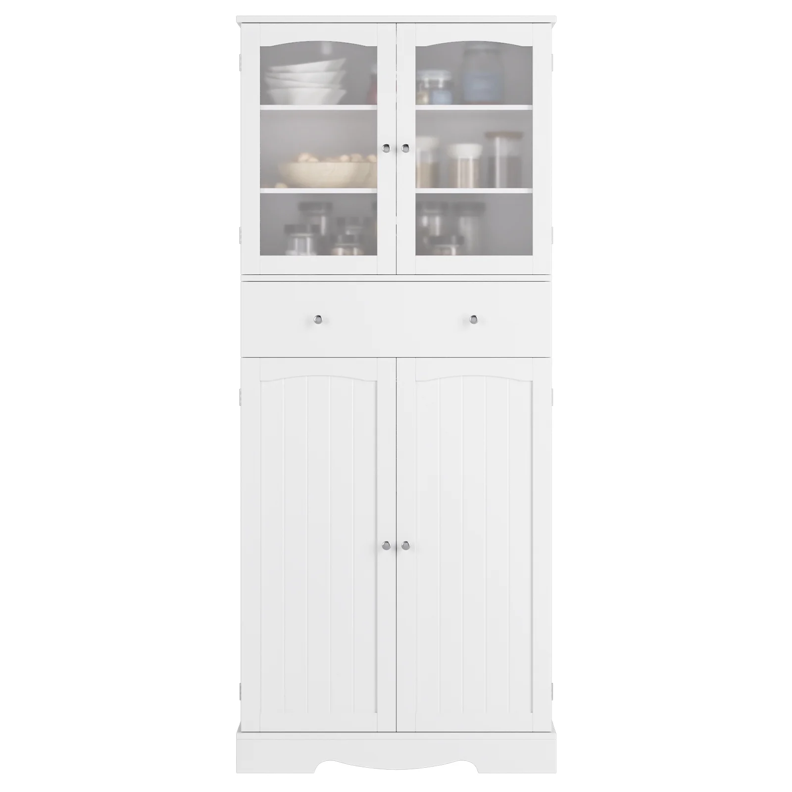 Homfa 70.8'' Kitchen Pantry with 4 Doors, Freestanding Storage Cabinet with Large Drawer for Dining Room, White
