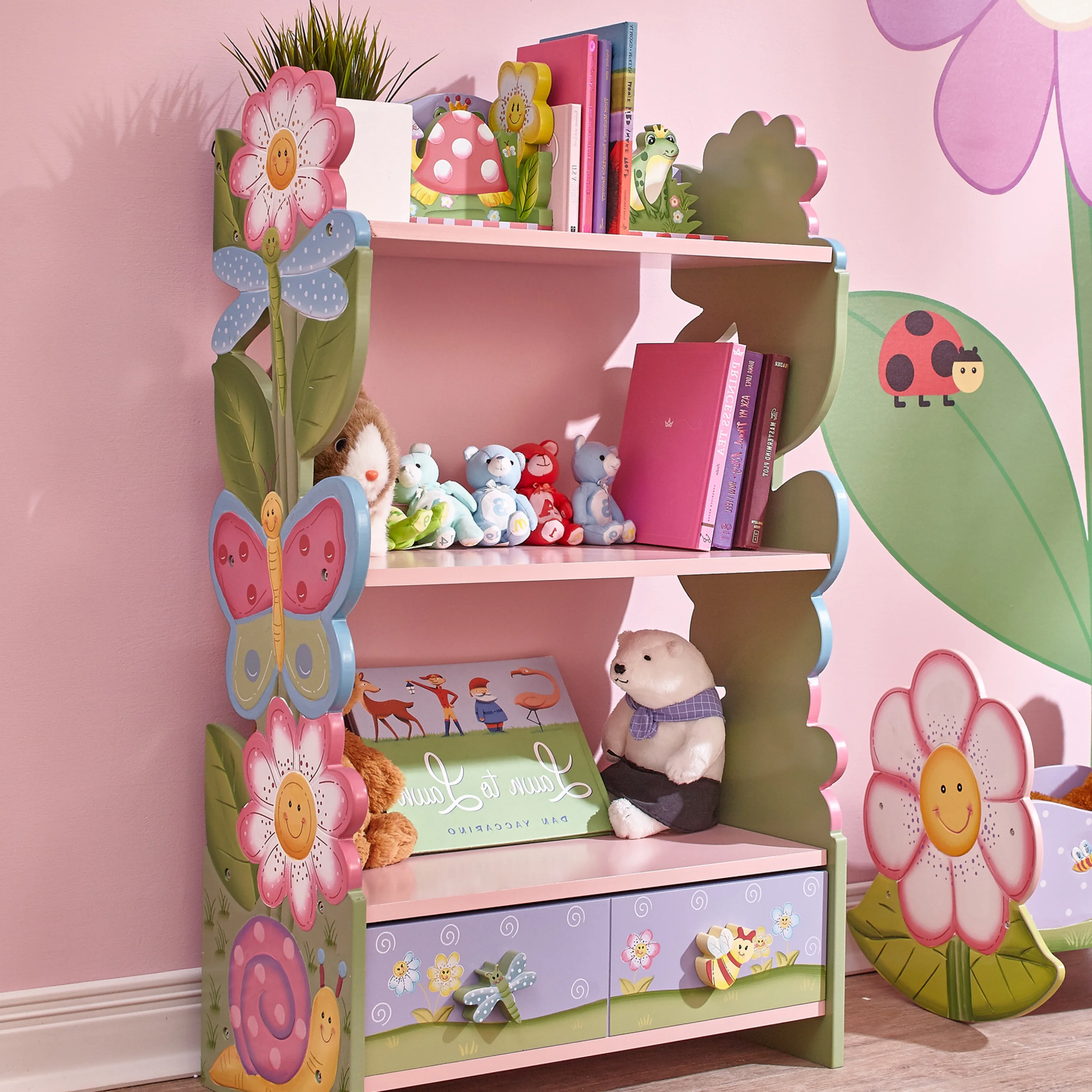 Fantasy Fields Magic Garden Wooden Bookshelf + Storage Drawers