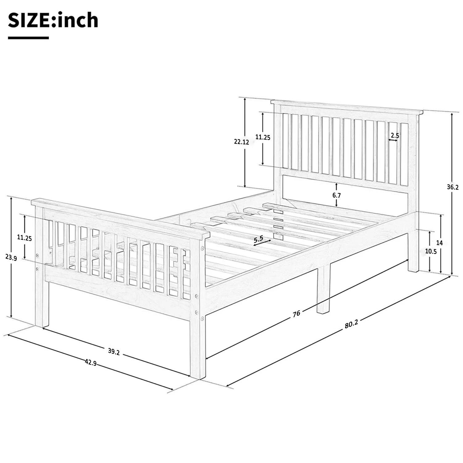 Wood Twin Size Platform Bed Frame with Headboard and Footboard for Kids Boys Girls Teens Adults, No Box Spring Need, Easy Assembly, Oak
