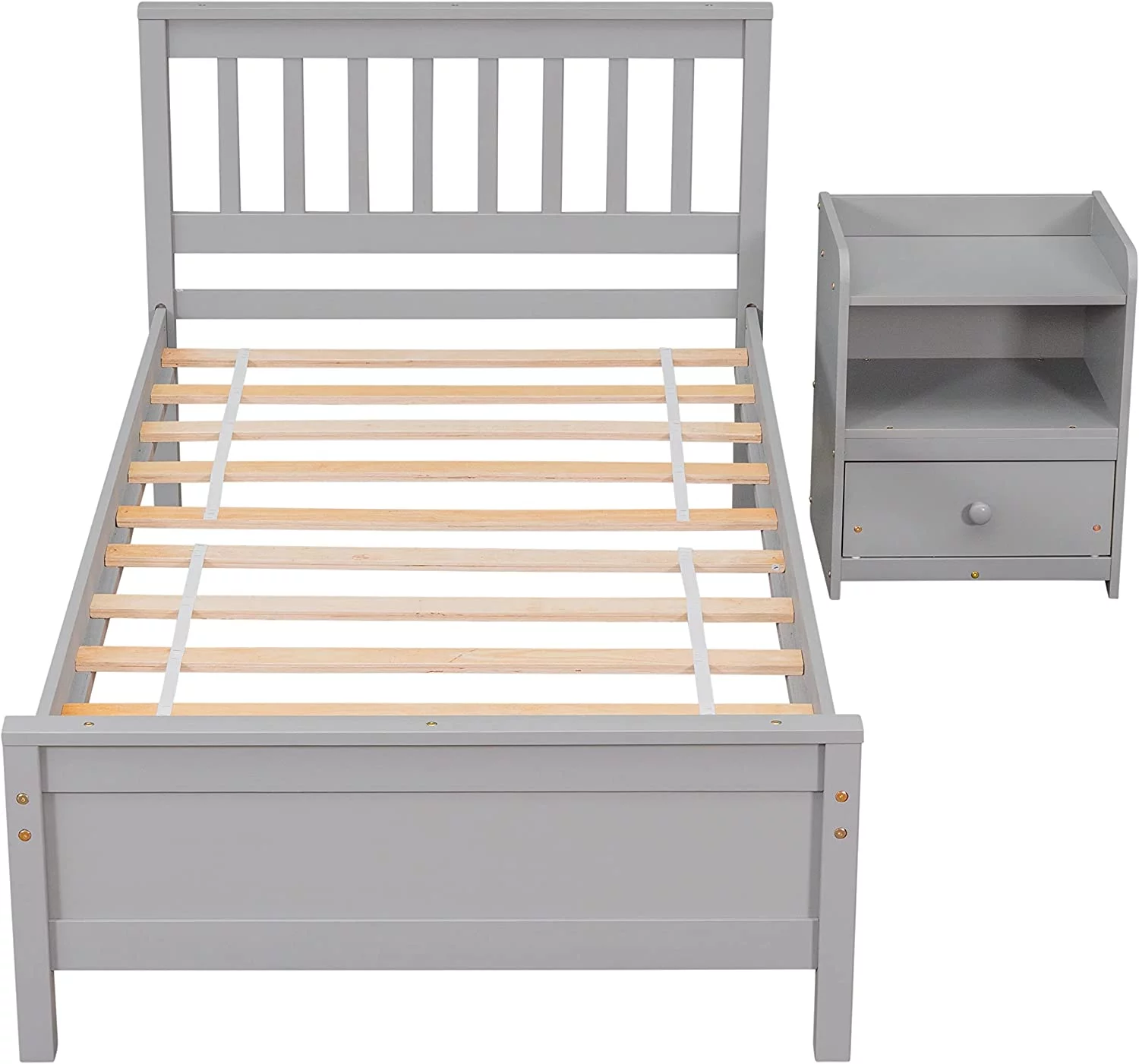 Full Bed Frame with Nightstand Full Size Bed Frame for Kids, Teens, Adults with Slats, Headboard & Footboard, Wood Full Size Platform Bed for Bedroom Small Living Space, No Box Spring Needed-White