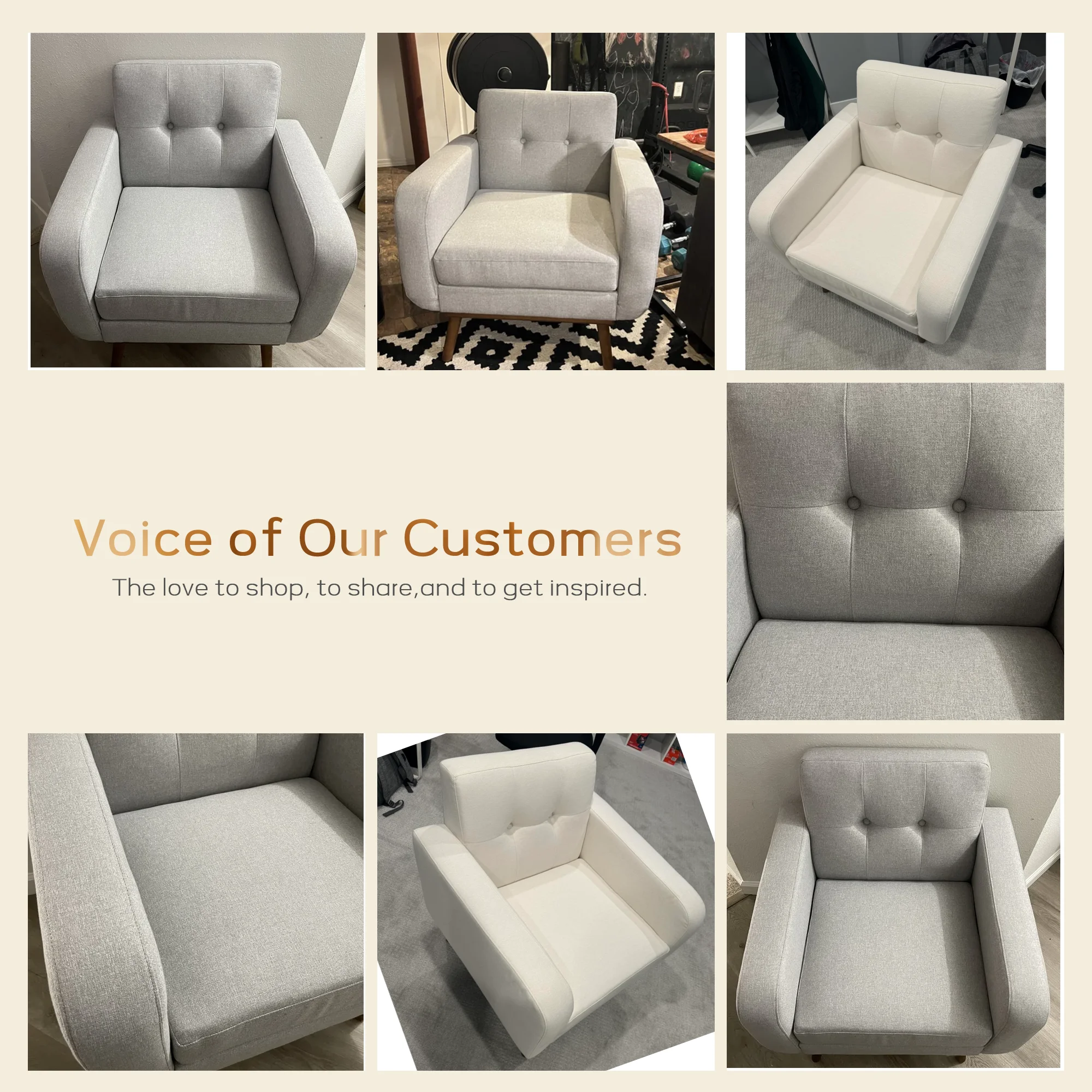 HUIMO Linen Fabric Accent Chair, Mid Century Modern Arm Chair for Living Room, Button Tufted Upholstered Armchair Comfy Reading Sofa for Bedroom, Club Chair (Gray)