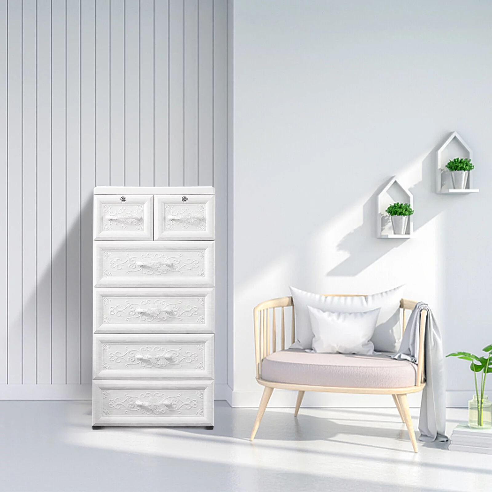 ZhdnBhnos 5 Layers Vertical Storage Cabinet 6 Drawers Plastic Clothes Dresser Tower Closet Organizer Shelf Lockable For Bedroom Living Room Office