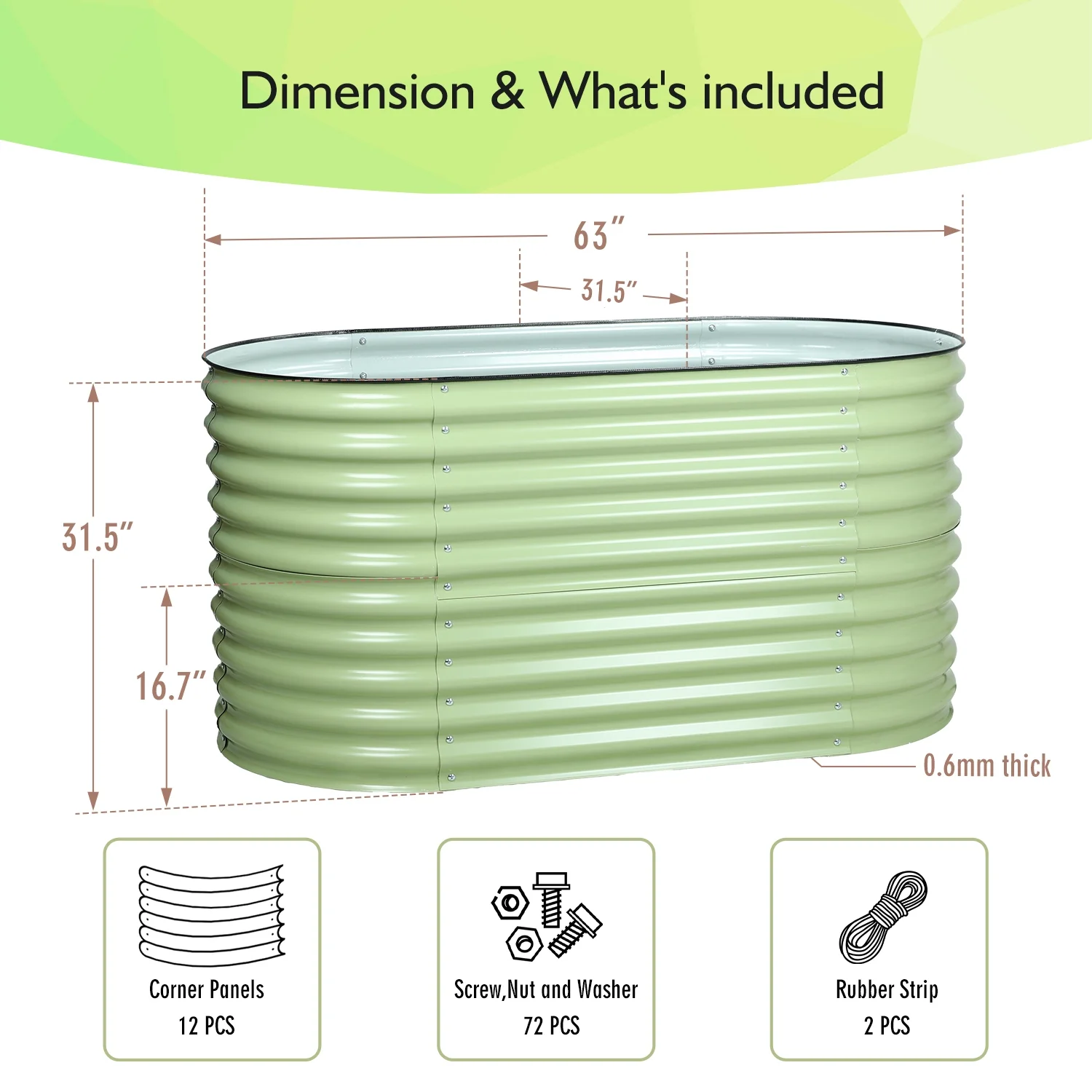 Aoodor 2 in 1 Modular Aluzinc Metal Raised Garden Bed - Outdoor Garden Planter Box for Vegetable, Flower, Herb - Olive Green (63''L x 32''W x 32''H)