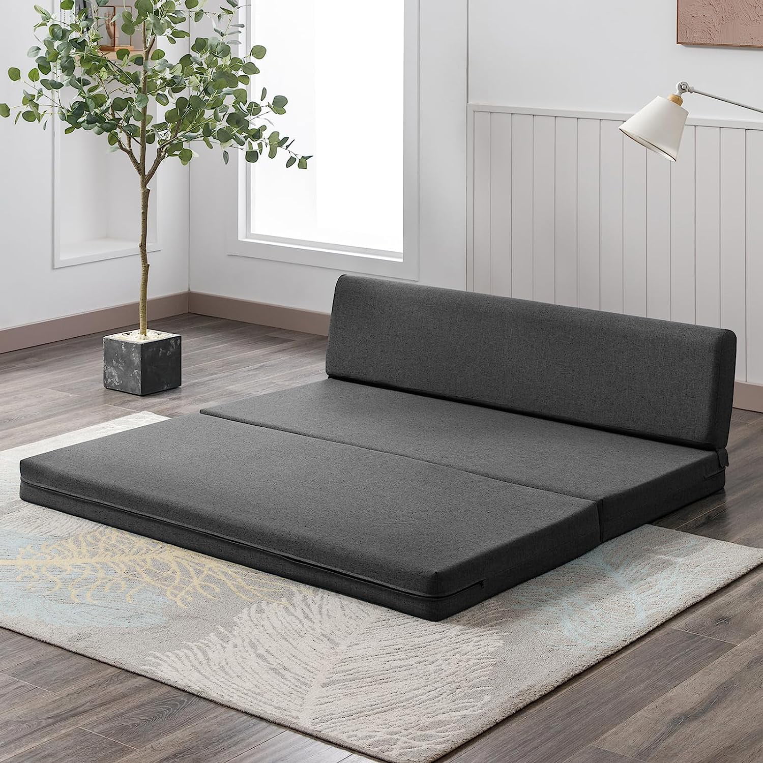 ZAFLY Twin Size Folding Sofa Bed, Futon Couch Bed Foldable, Sleeper Sofa Chair Guest Bed, Folding Foam Mattress, Upholstered Convertible Floor Mattress for Living Room/Apartment(Twin Size, Dark Grey)
