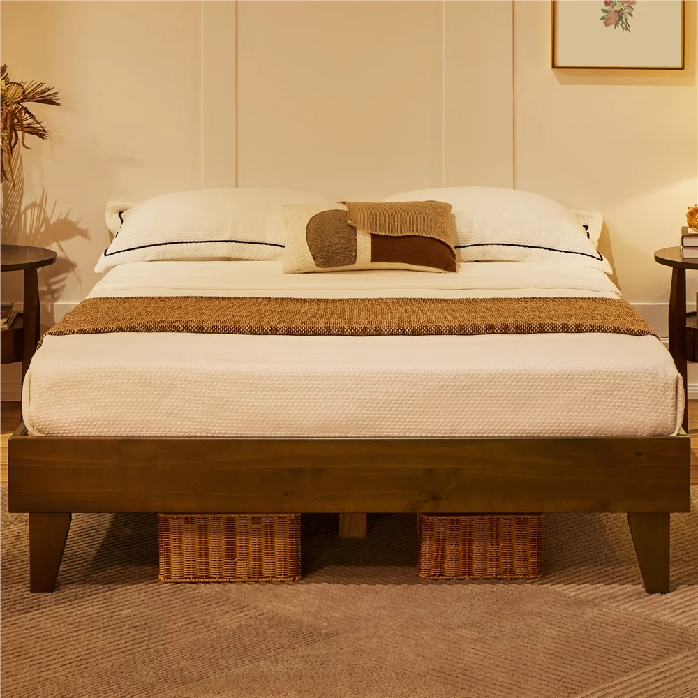 Yaheetech Platform Bed Frame with Wooden Slats,No Box Spring Needed,Full,Smoked Walnut