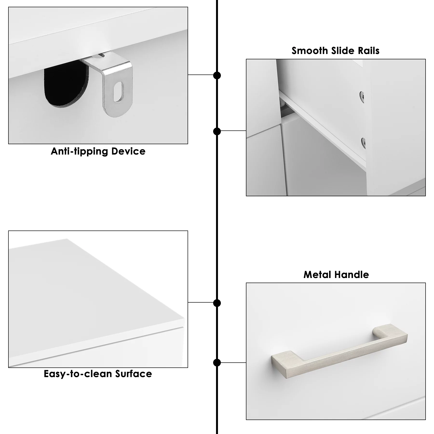 Homfa 6 Drawer White Double Dresser, Modern Wood Chest of Drawers with Metal Handles for Bedroom