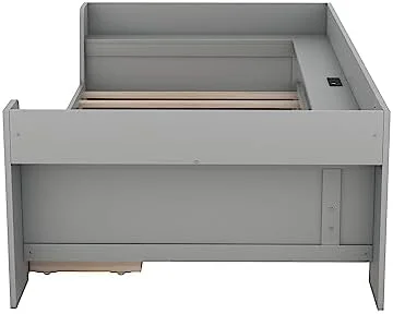 LLBIULife Harper & Bright Designs Twin Daybed with  Drawers  Shelves and Built-in Charging Station  Wood Twin  Bed Frame  for Bedroom Living Room (Twin Size  White)