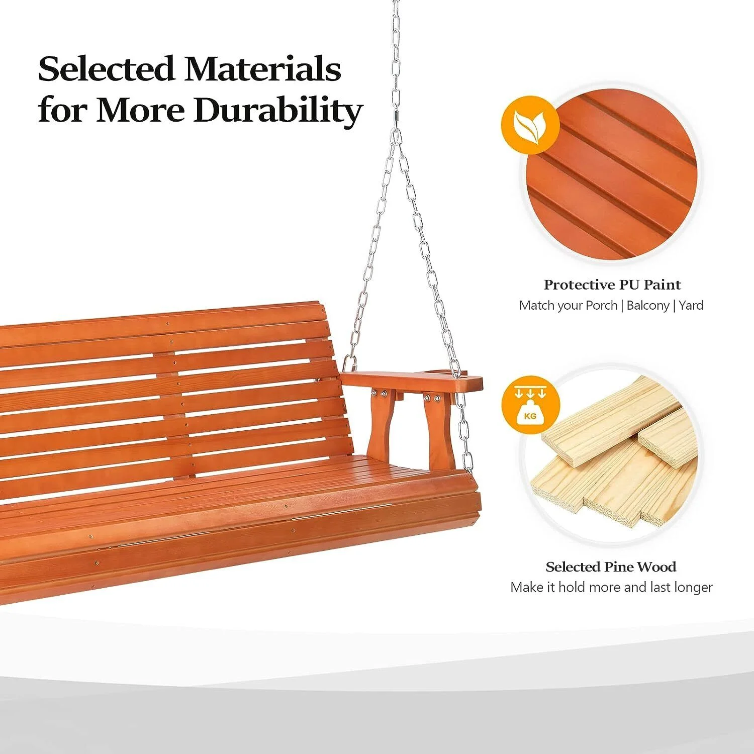 5 FT Heavy Duty 880 LBS Patio Porch Swing Outdoor Hanging Chair with Cup Holder