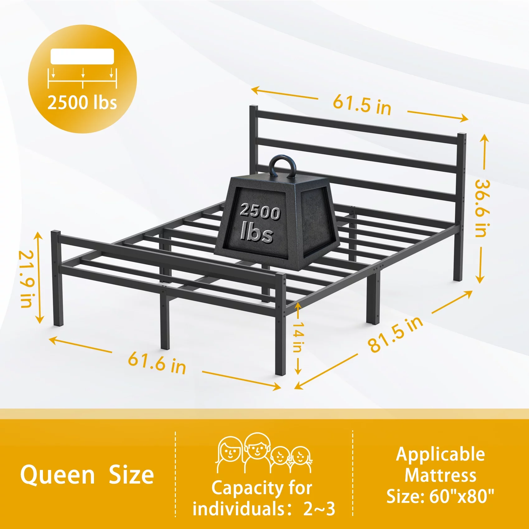 Mr IRONSTONE Heavy Duty Queen Size Metal Platform Bed Frame with Headboard and Footboard 14