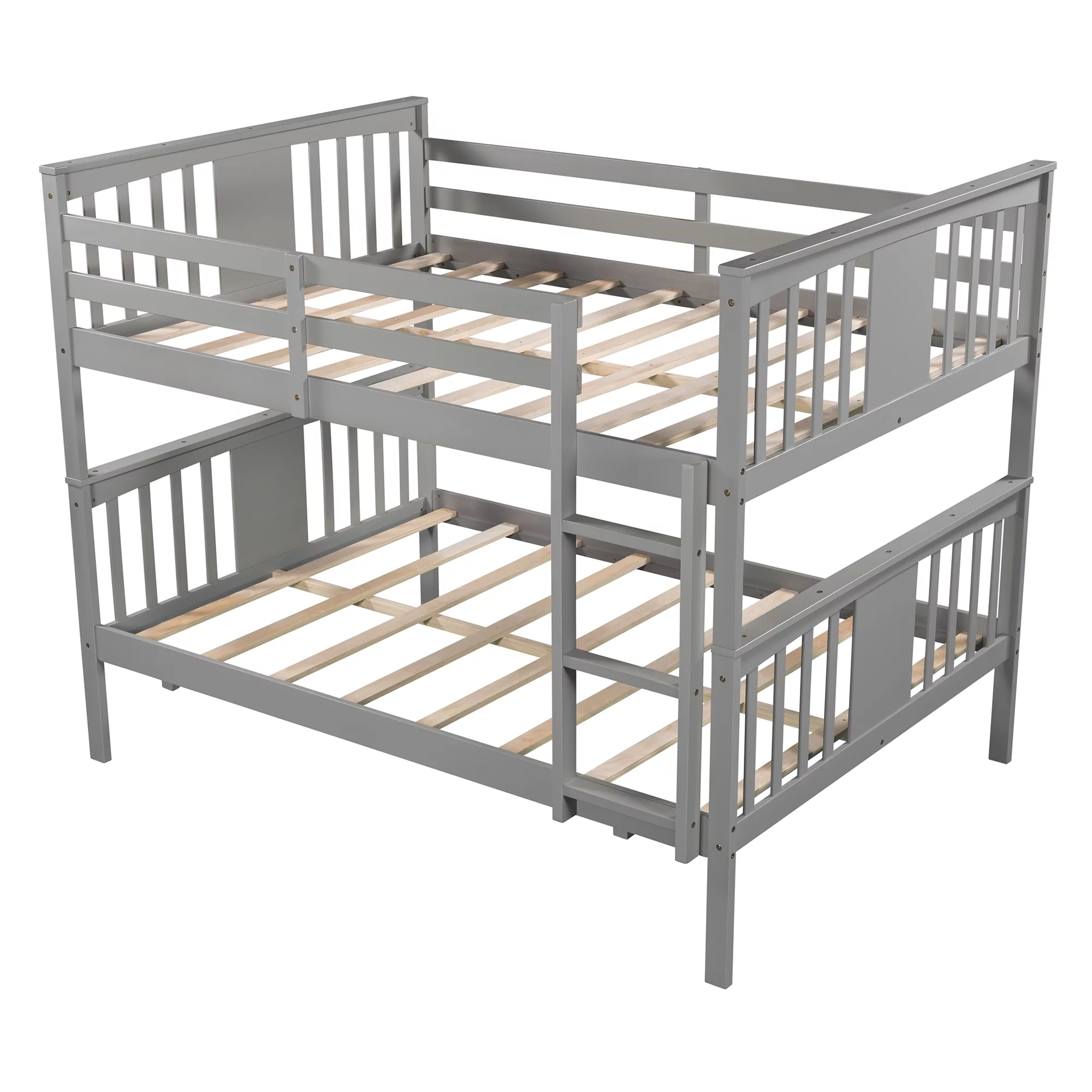 Full-Over-Full Bunk Bed with Ladder and Guard Rail, Pine Wood Frame for Kids, Teens, Boys and Girls, No Box Spring Needed