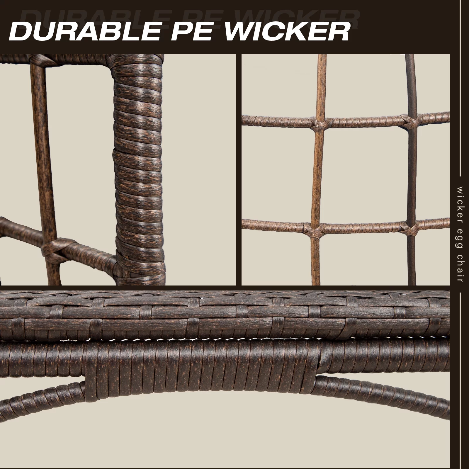 MeetLeisure Patio Brown Wicker Indoor/Outdoor Egg Lounge Chair with Beige Cushions