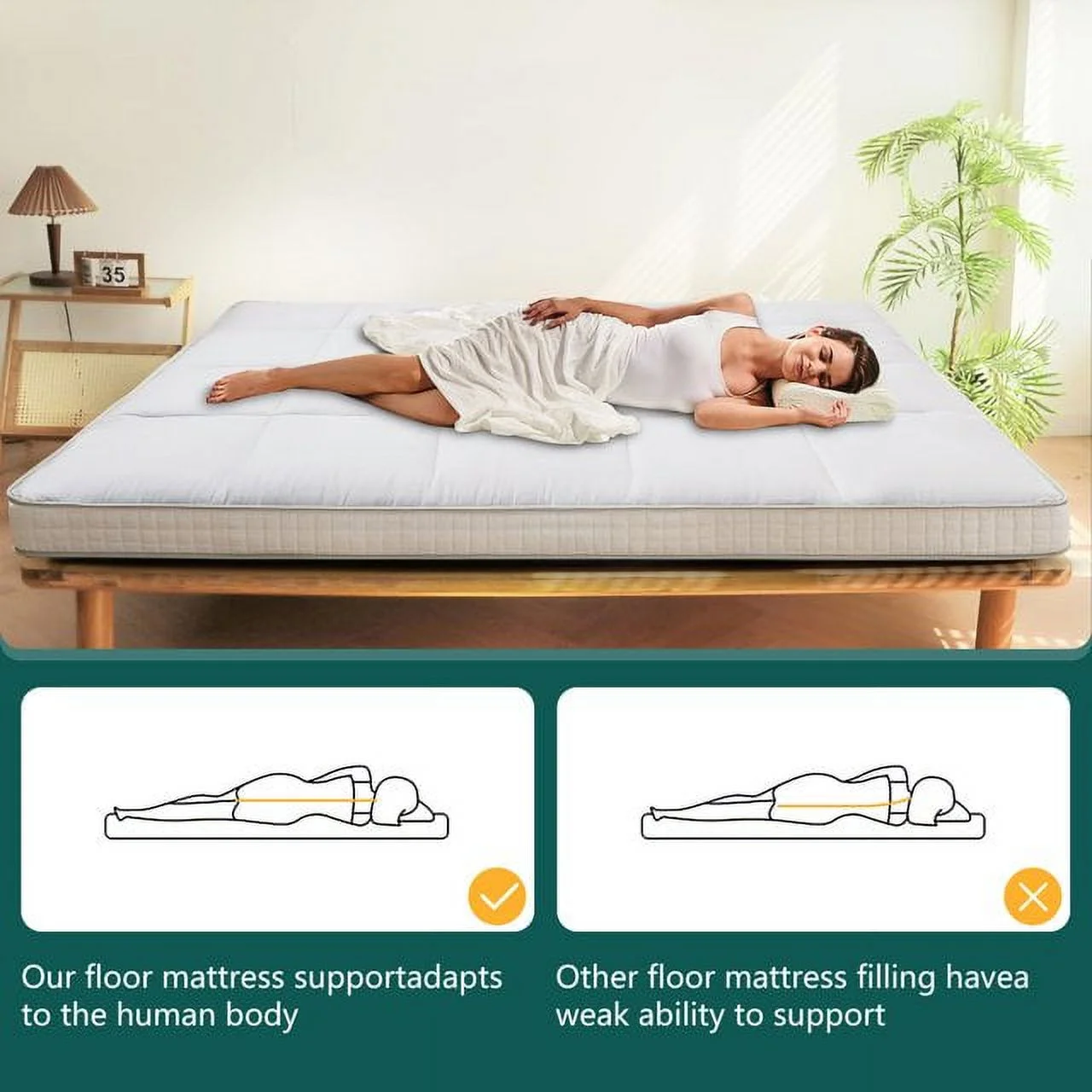 Japanese Floor Mattress, Futon Mattress, Foldable & Portable, Roll up Mattress Tatami Mat Sleeping Pad with Storage Bag