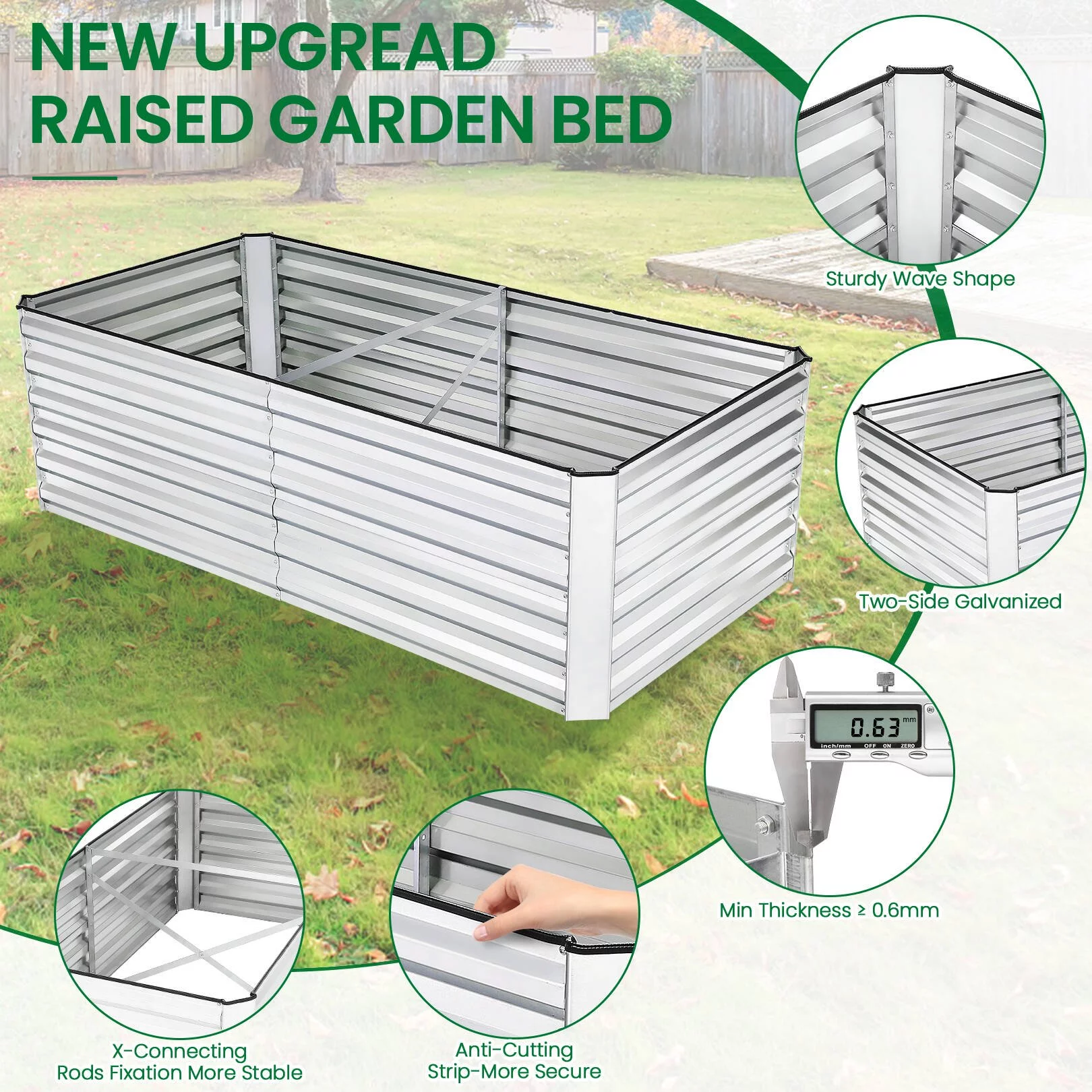 SEJOV 8x4x2ft Outdoor Metal Raised Garden Bed, Planter Box for Vegetables, Flowers, Herbs - Silver