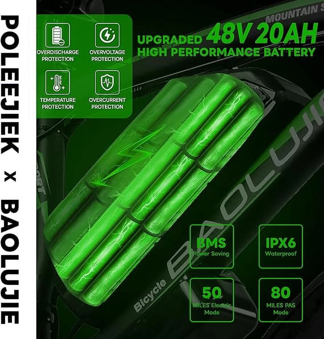 BLJ 2000W Dual Motors Ebike 48V20AH Removable Battery 35MPH Electric Bike 26