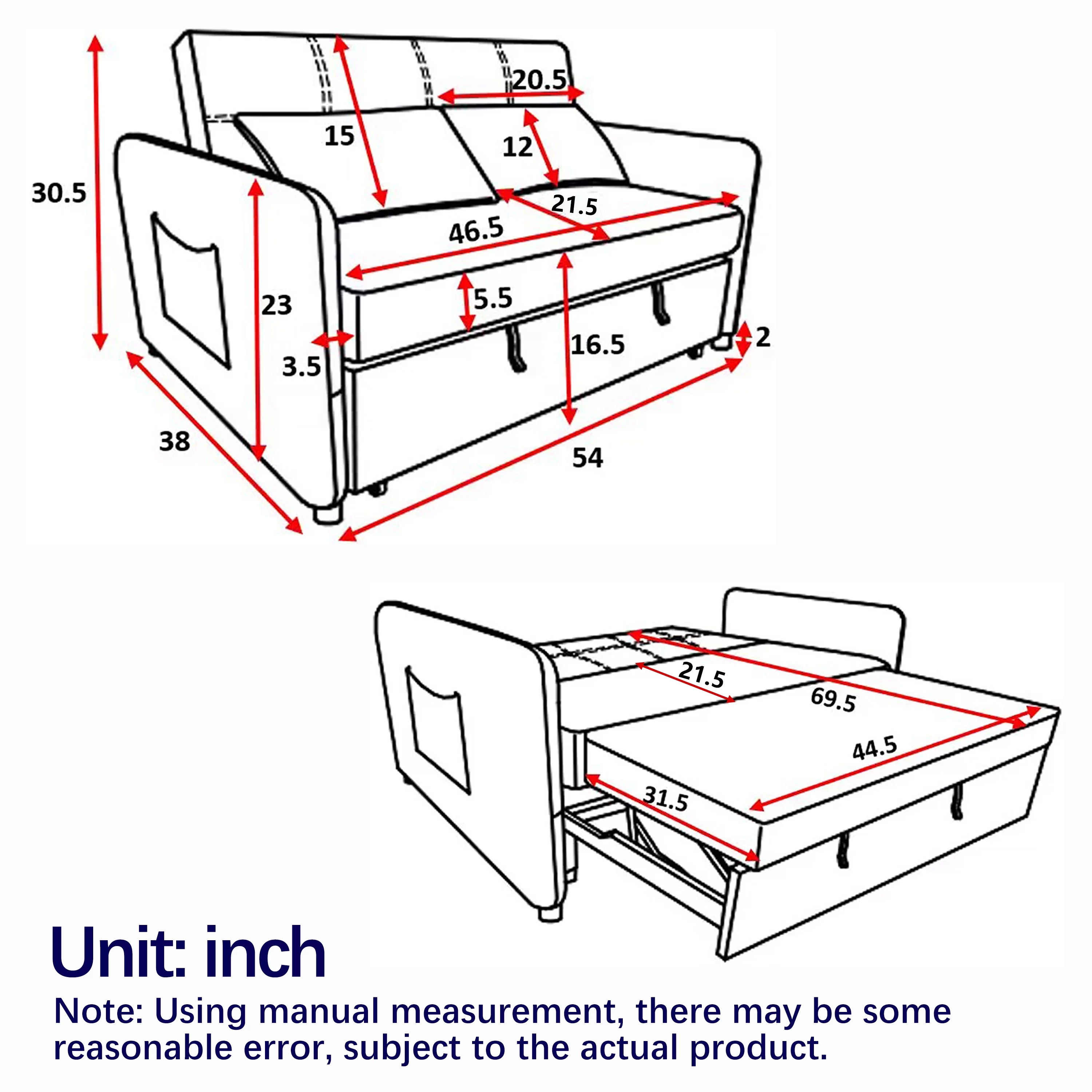 Modern Velvet Pull Out Convertible Sleeper Sofa Bed, Folding Loveseat Futon Couch with Adjustable Backrest Lumbar Pillows for Living Room Bedroom Office