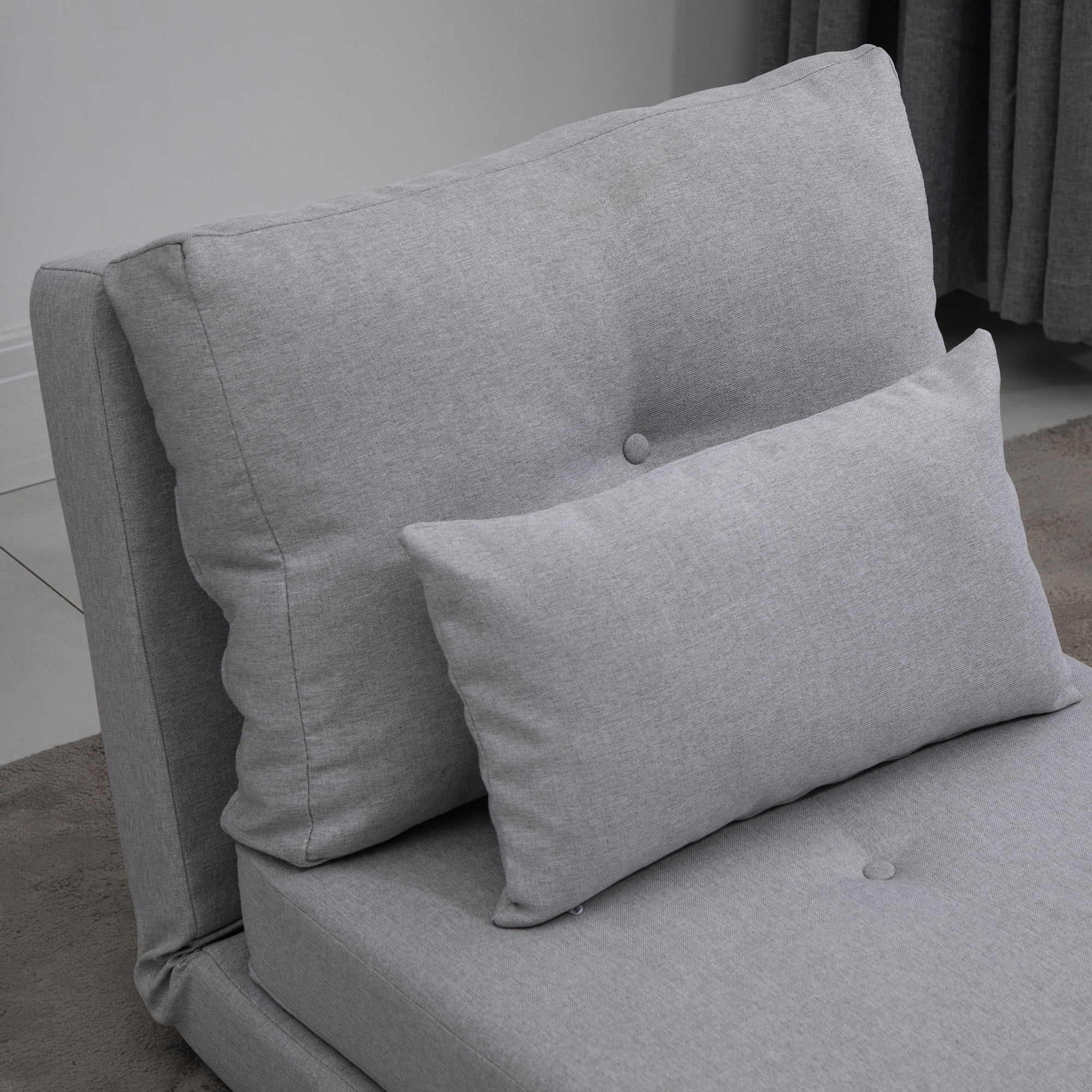 HOMCOM 2-in-1 Floor Adult Lazy Sofa Bed with 5 Position Adjustable Backrest, Light Gray